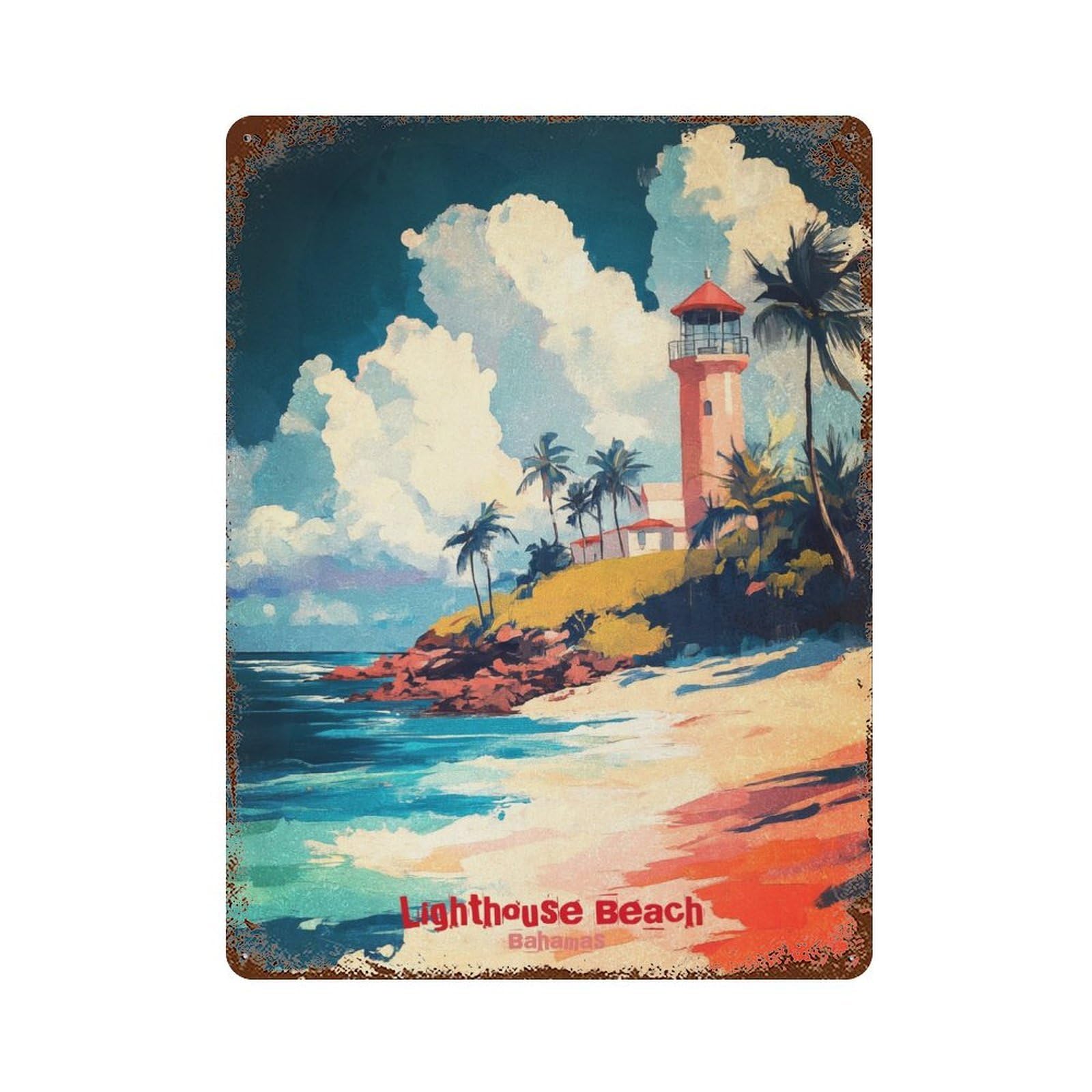 Lighthouse Beach Art Decorative Tin Sign 15.7"x11.8", for Bistro, Counter And Cafe Decor, Classic Wall Plaque
