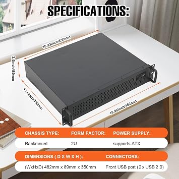 2U Server Chassis Server Case Rackmount Case Supports Mini ITX and Micro ATX (9.6 x 9.6) Mainboards Supports 3 x 3.5 HDD or 2 x 3.5 HDD + 1 x 2.5 SSD Hard Disks