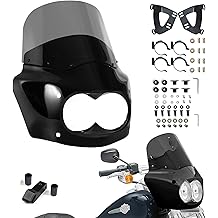 Motorcycle Fairing Windshield Kit for Harley Dyna Fat Bob FXDF 2008-2017, Dual Headlight Fairing with 11" Smoke Motorbike Windscreen 48-58mm Forks with Extension