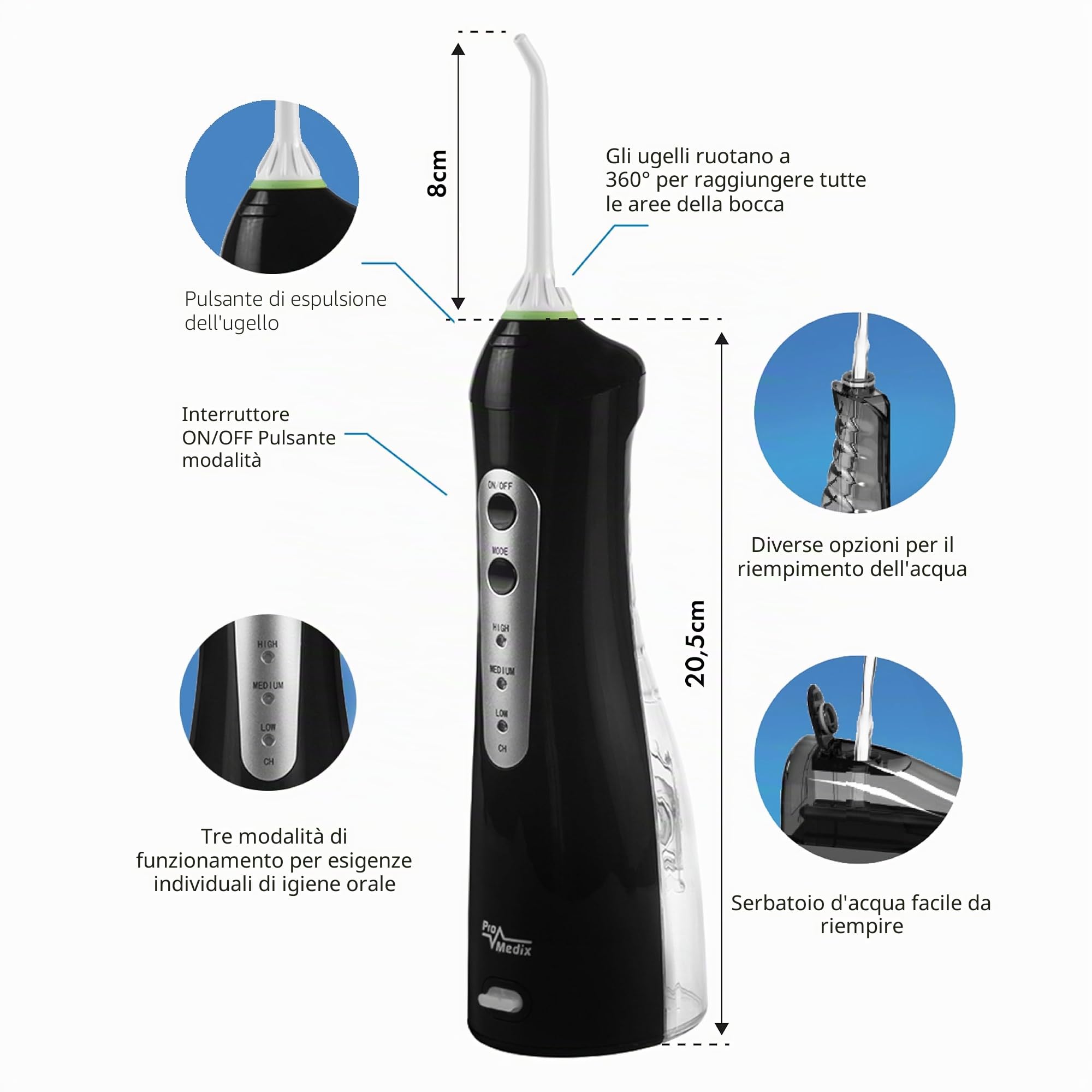 PR-770 IPX7 Irrigatore Dentale Wireless 3 Modalità Di Funzionamento 8,5 Bar