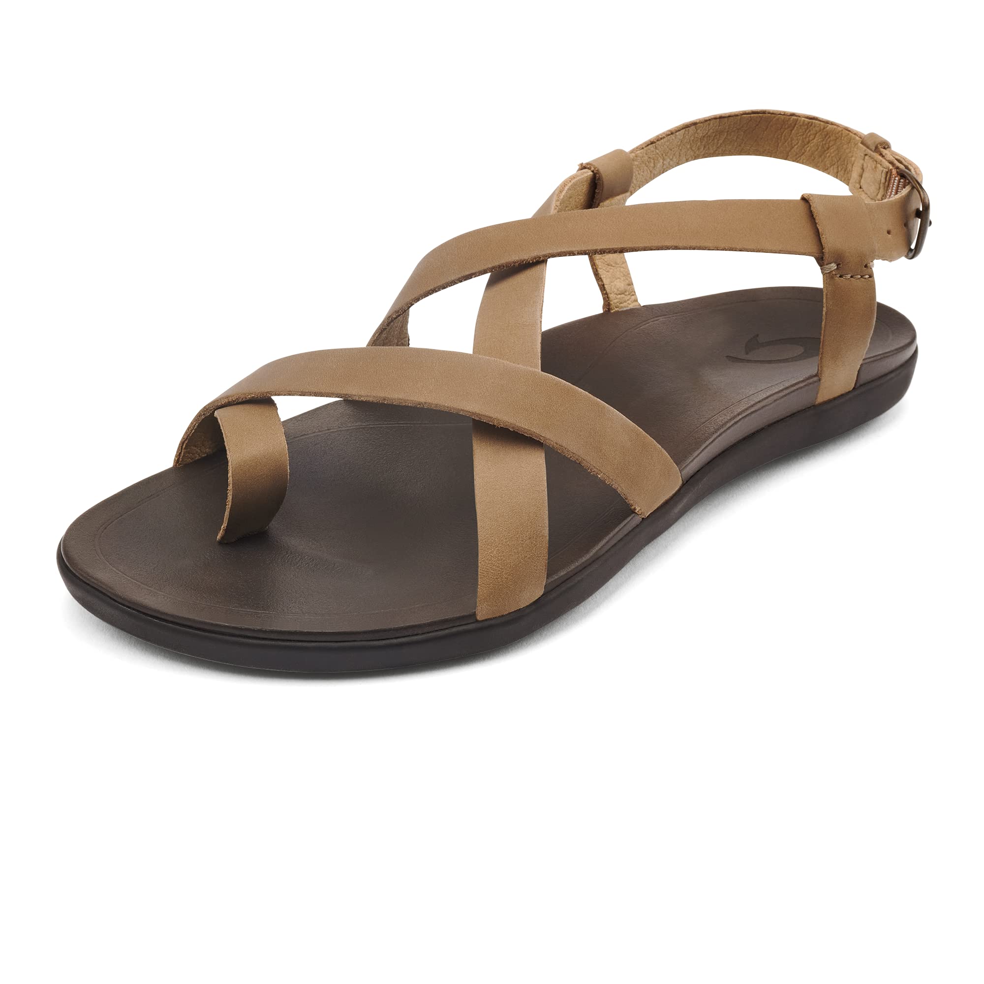 OLUKAI Upena Women's Beach Sandal, Crisscrossed Adjustable Leather Straps for All Day Comfort, Cute & Casual Everyday Style, Golden Sand/Golden Sand, 5