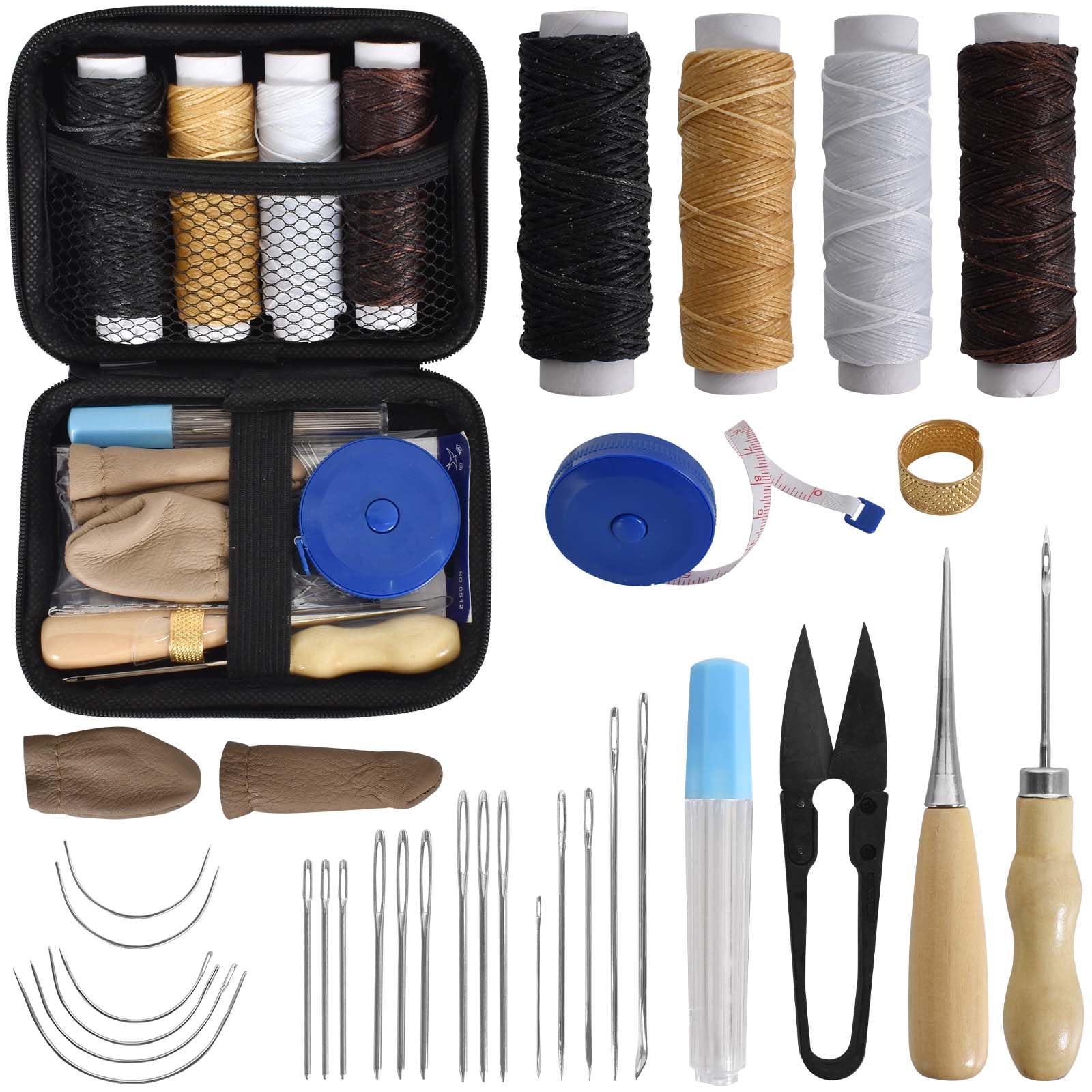 Kit Cucito Pelle Professionale - Con Filo Cerato, Aghi, Punteruoli E Accessori Per Riparazioni - Foto 9