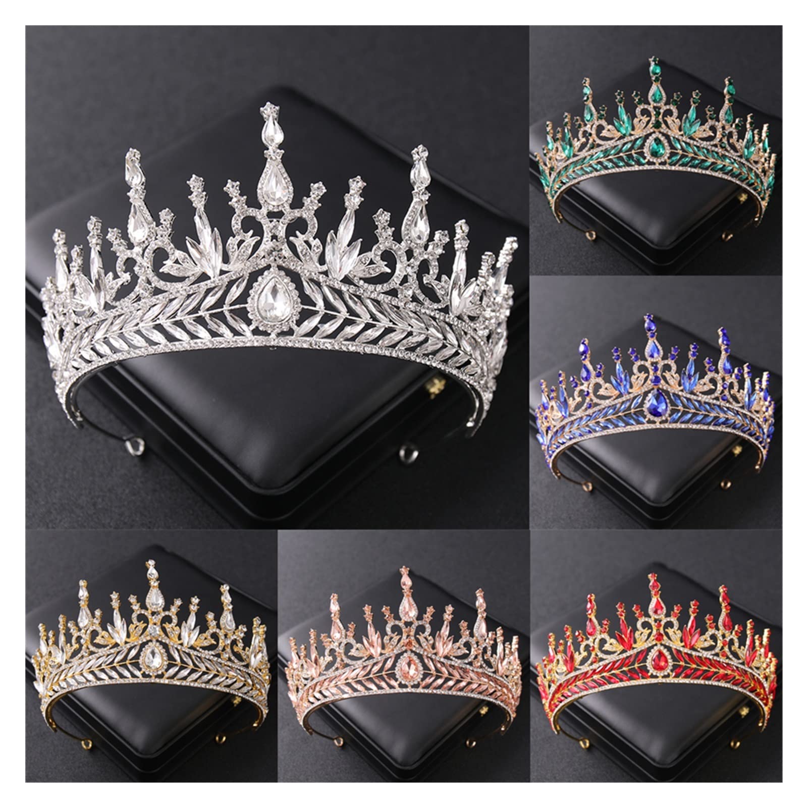 Luruxy barokowe kryształowe korony i tiary Rhinestone Princess Prom Diadem kobiety ślubne akcesoria do włosów dla nowożeńców biżuteria z pałąkiem na głowę Tiara (kolor metalu: zielony)