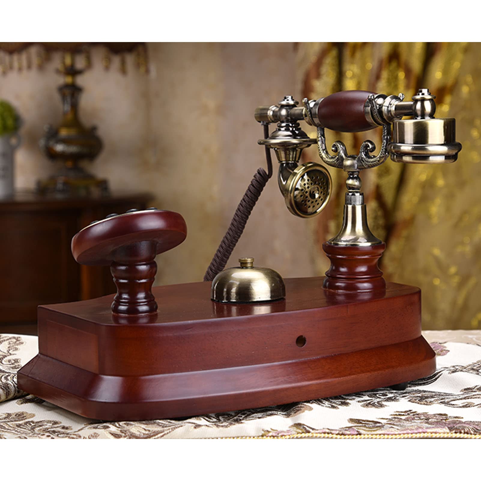 Telefon w stylu retro, telefon przewodowy, telefon bezprzewodowy, stacjonarny, antyczny dom, biuro, hotel, drewno, metal, dla osób starszych, dzwoniących, bezprzewodowy telefon stacjonarny