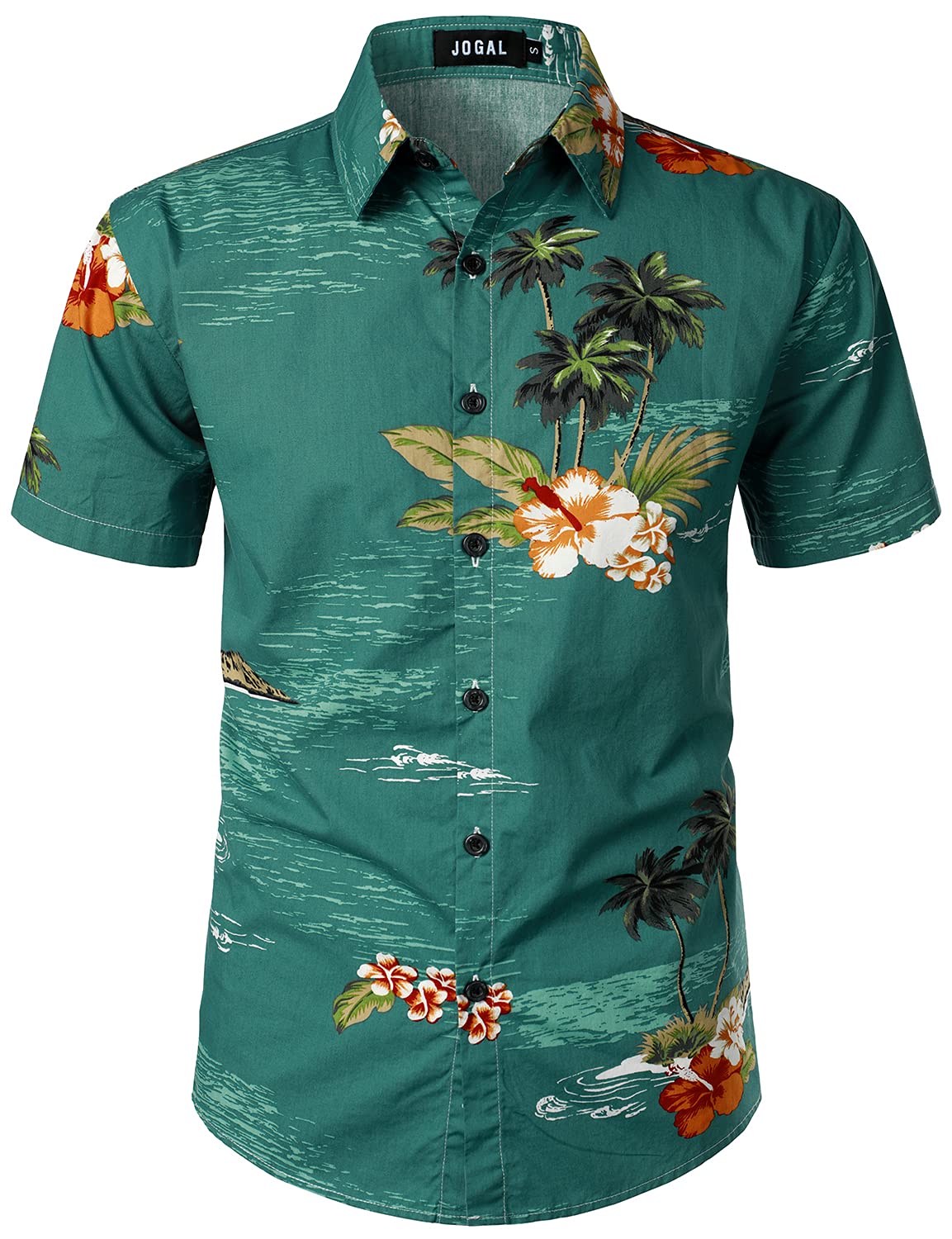 JOGAL Camisa hawaiana de manga corta con botones para hombre, estilo informal y estampado floral