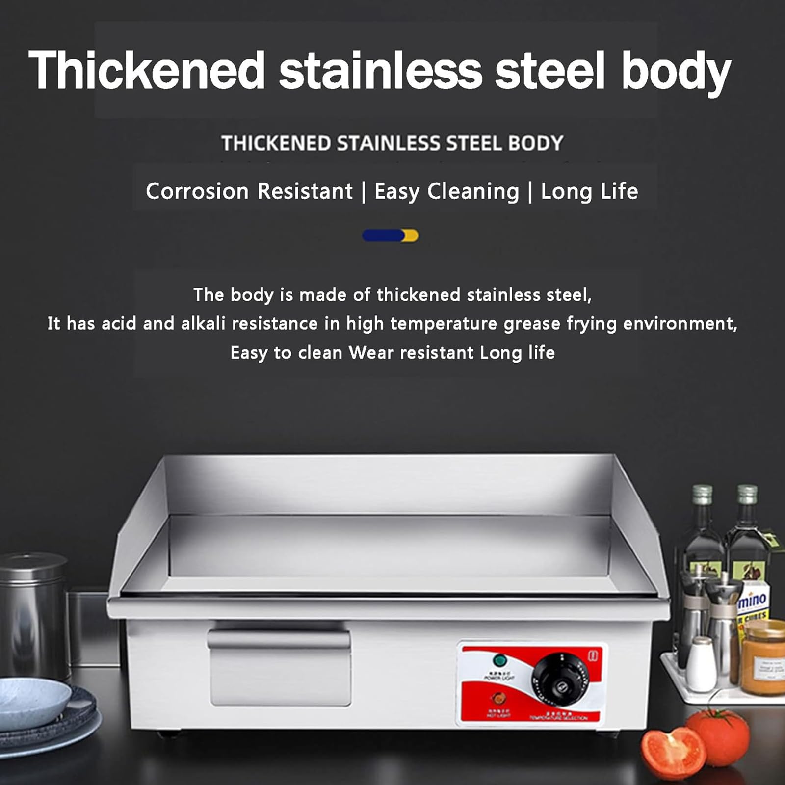 Plancha Electrica para Cocinar Profesional, Grill Electrico De Acero Inoxidable, Superficie Calefactora: Lisa, Protector contra Salpicaduras, Plancha De Asar, Camping Y Restaurantes,28.5in