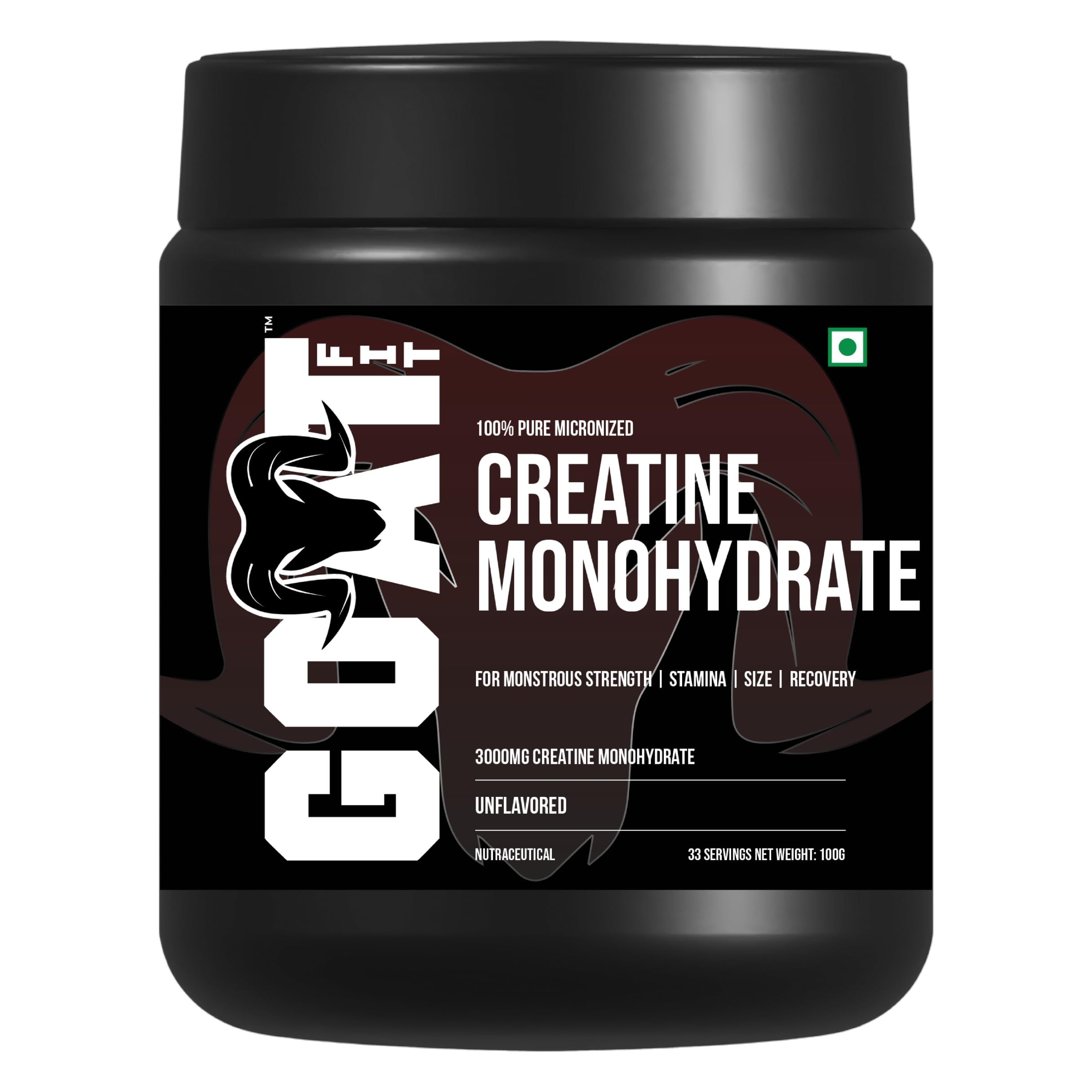 G.O.A.T Fit 100% Pure Micronized Creatine Monohydrate | Unflavored (100gms - 33 Servings) | Superior Absorption, Monstrous Performance | For Improvement in Strength, Power, and Size
