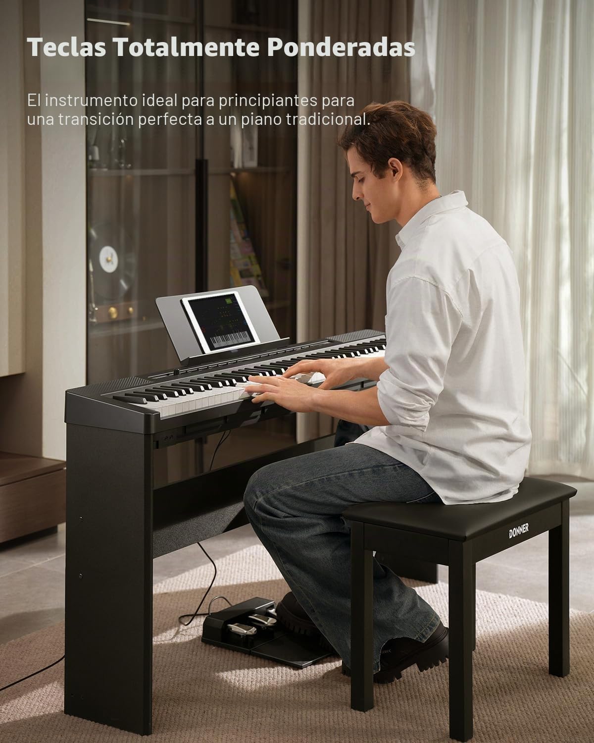 Donner DEP-16A Piano Digital para Principiantes de 88 Teclas de Tamaño Completo, Piano Eléctrico Portátil con Unidad de 3 Pedales