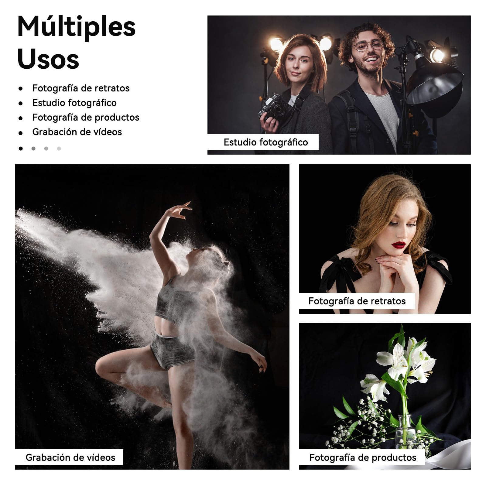 Heysily Fondo Fotografia Negro 3x3m – Fondo Fotográfico Lavable para Estudio Fotográfico, Streaming, Youtube, Producción de Vídeo y Televisión, Fondo Plegable y Portátil con 4 Terminales