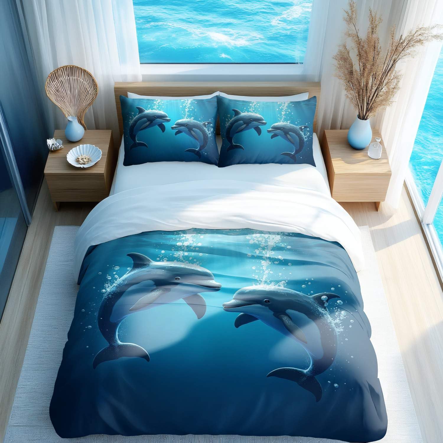 Housse de couette dauphin grand format literie de rêve mer 3 pcs