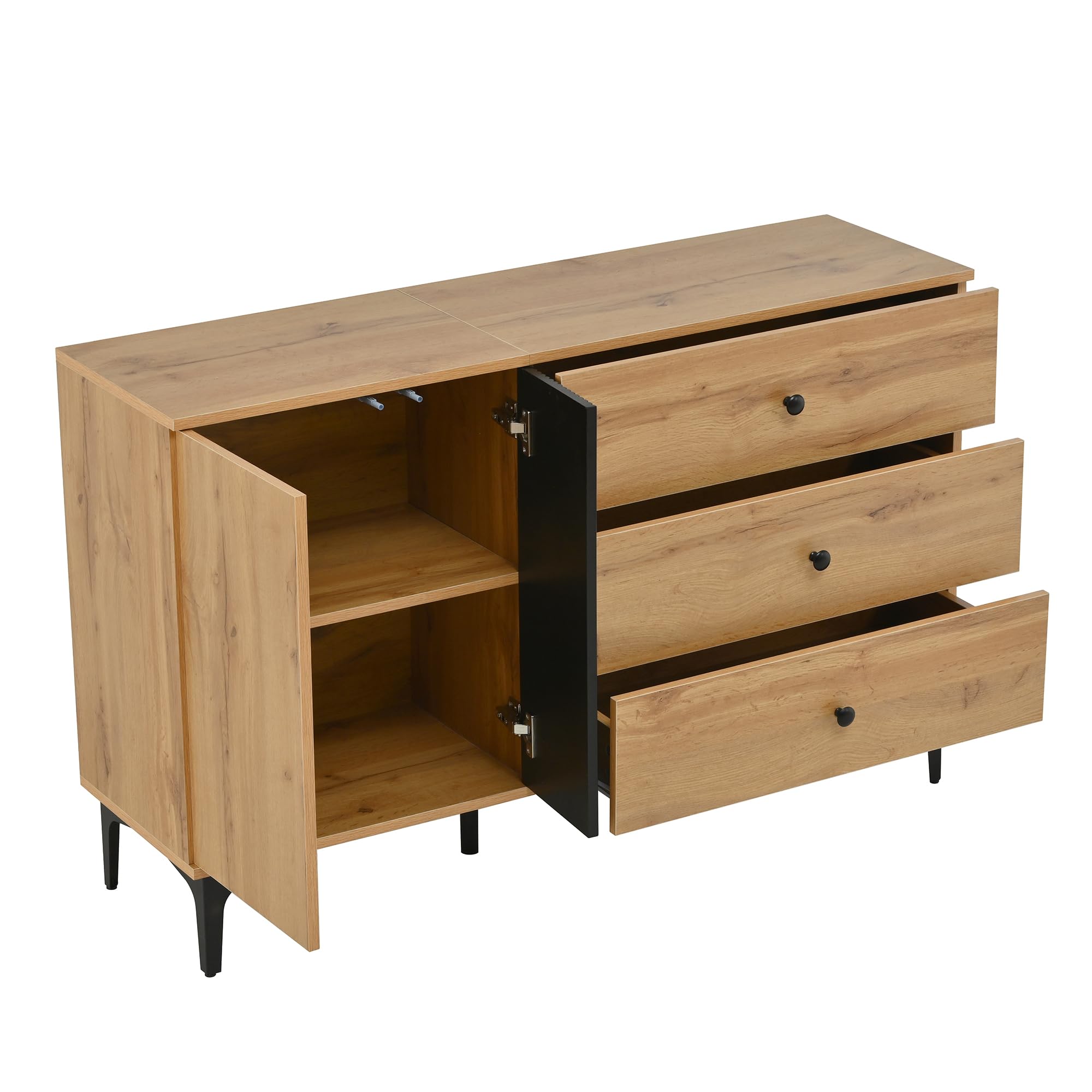 Aparador buffet armario moderno espacio de almacenamiento muebles de salón armario esquinero 120 cm ancho 76 cm alto aparador con puertas cajones minimalista negro
