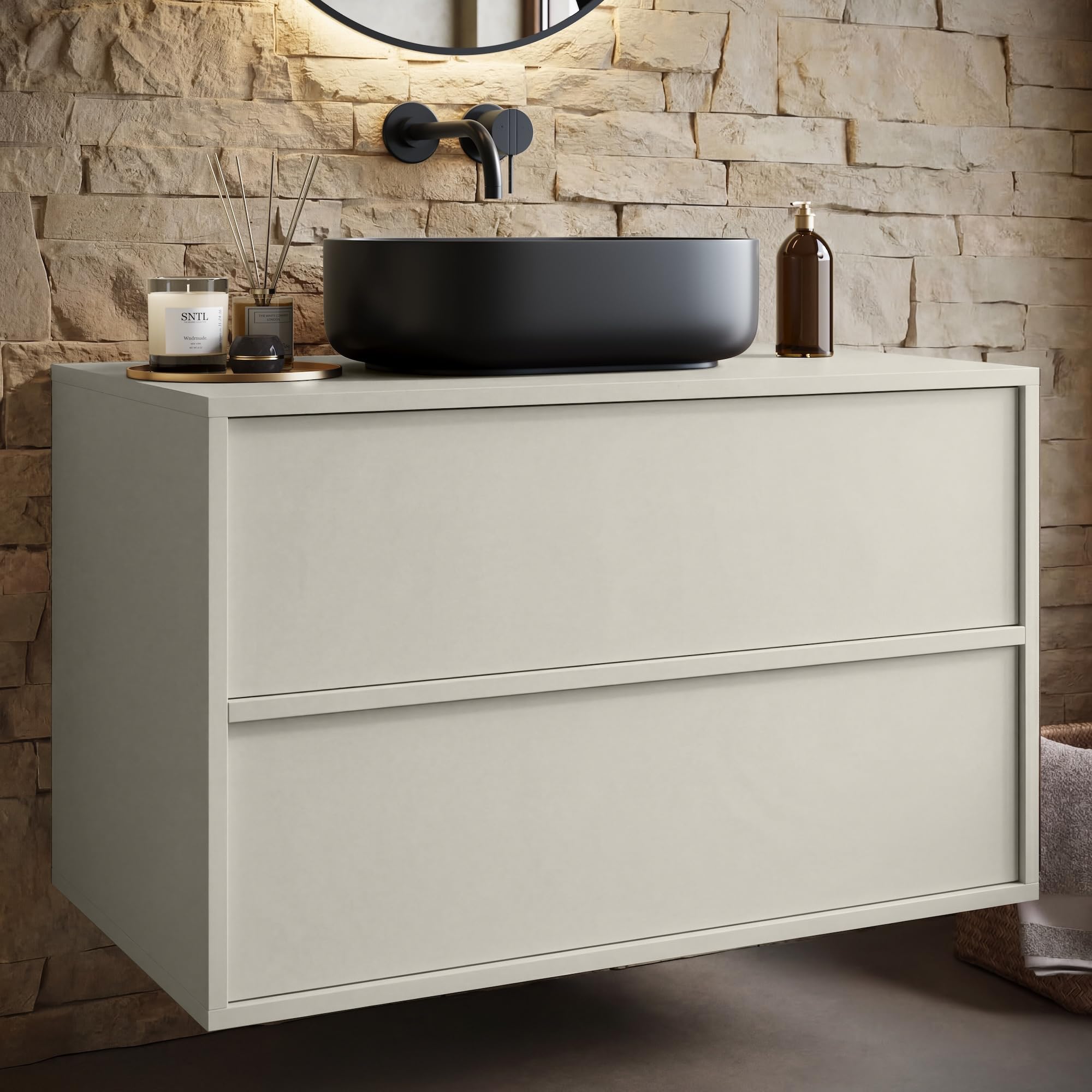 Badplaats B.V. Mobile lavabo Mali 80 cm x 46 cm - Cashmere - Mobili da bagno - Mobiletto sospeso per lavabo