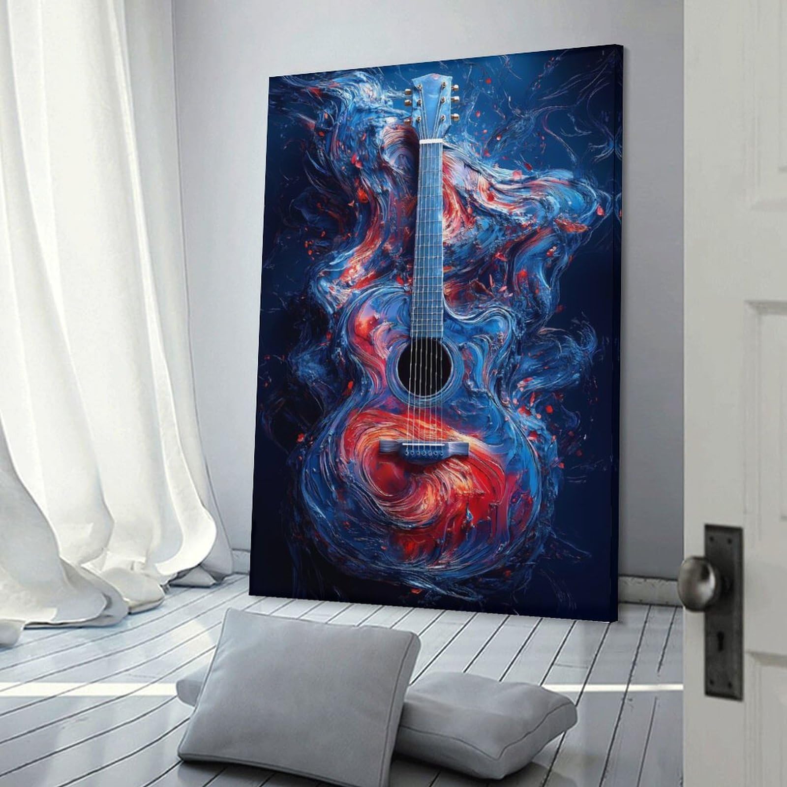 Junmoney Wall Art Print Abstract Guitar Art, 20x30inch(50x75cm), for Study, Office Or Focused Interiors, Decorative Artwork for Productive Spaces