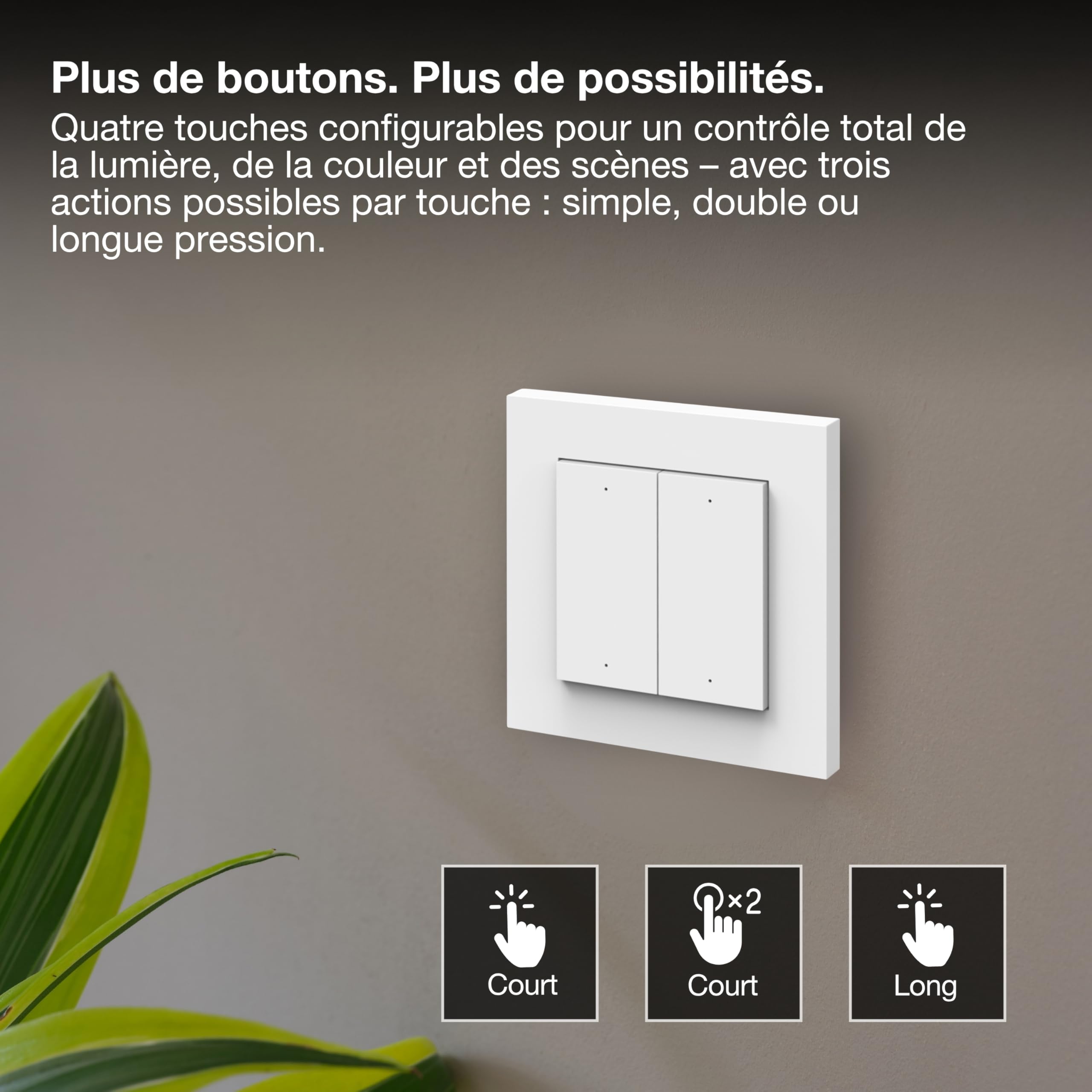 OSRAM Interrupteur mural SMART+ WiFi 4 boutons magnétique USB-C Interrupteur mural SMART+ WiFi, 4 boutons, magnétique, rechargeable par USB-C, autonomie de 6 mois, compatible Alexa, blanc