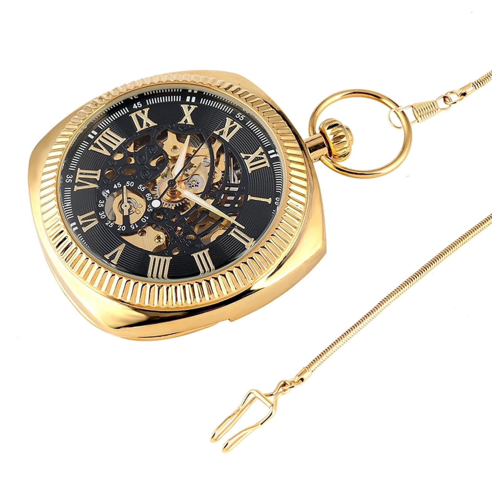 Taschenuhr, schwarz/Silber/goldene mechanische Quadrat -Schalttasche Wickeluhr