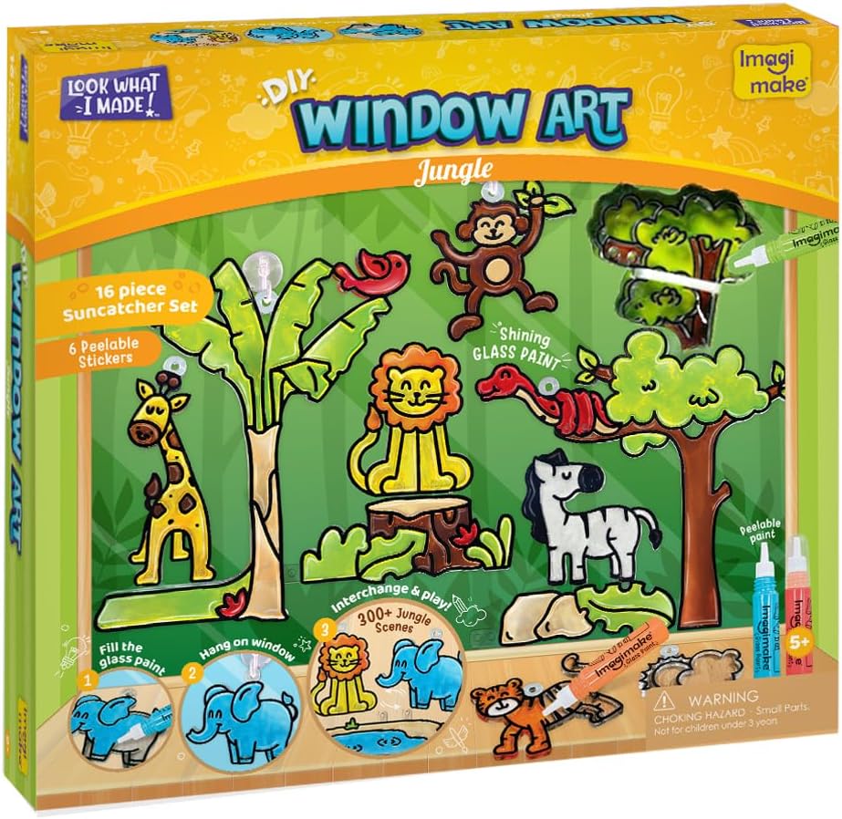 Imagimake Window Art Jungle|Glass Painting Kit|Sun Catcher|Art and Craft Kit|Toys for Girls & Boys|DIY Kit for Kids|Birthday Gift for Girls & Boys 5+ Years,Multicolor