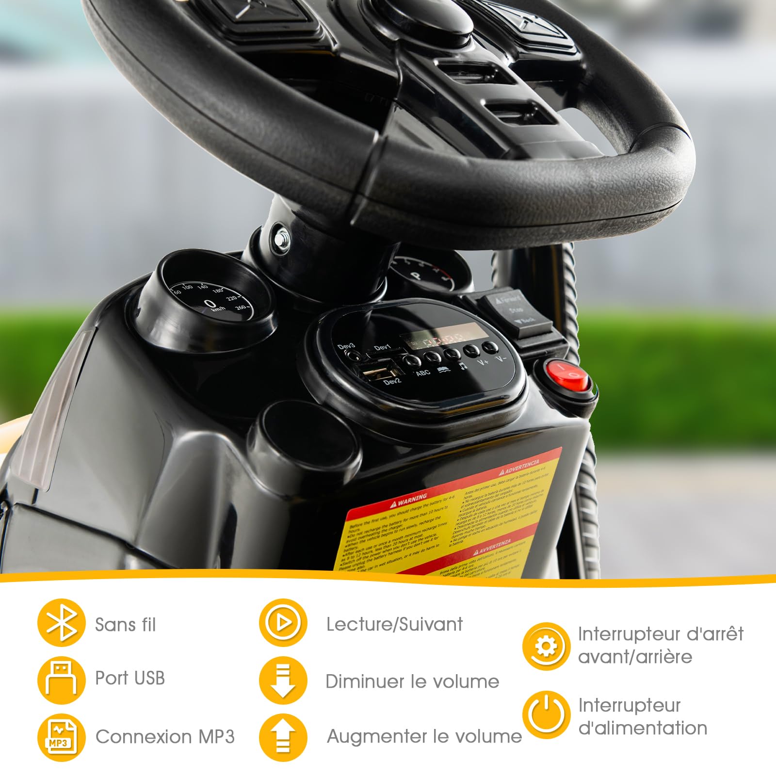 COSTWAY 12V Tracteur Électrique Enfant avec Remorque Amovible & Télécommande 2,4G, Voiture Électrique avec Lumière & Musique, Cheminée & Feu, 3-8 km/h, Charge 30kg pour Enfants de 3-8 Ans