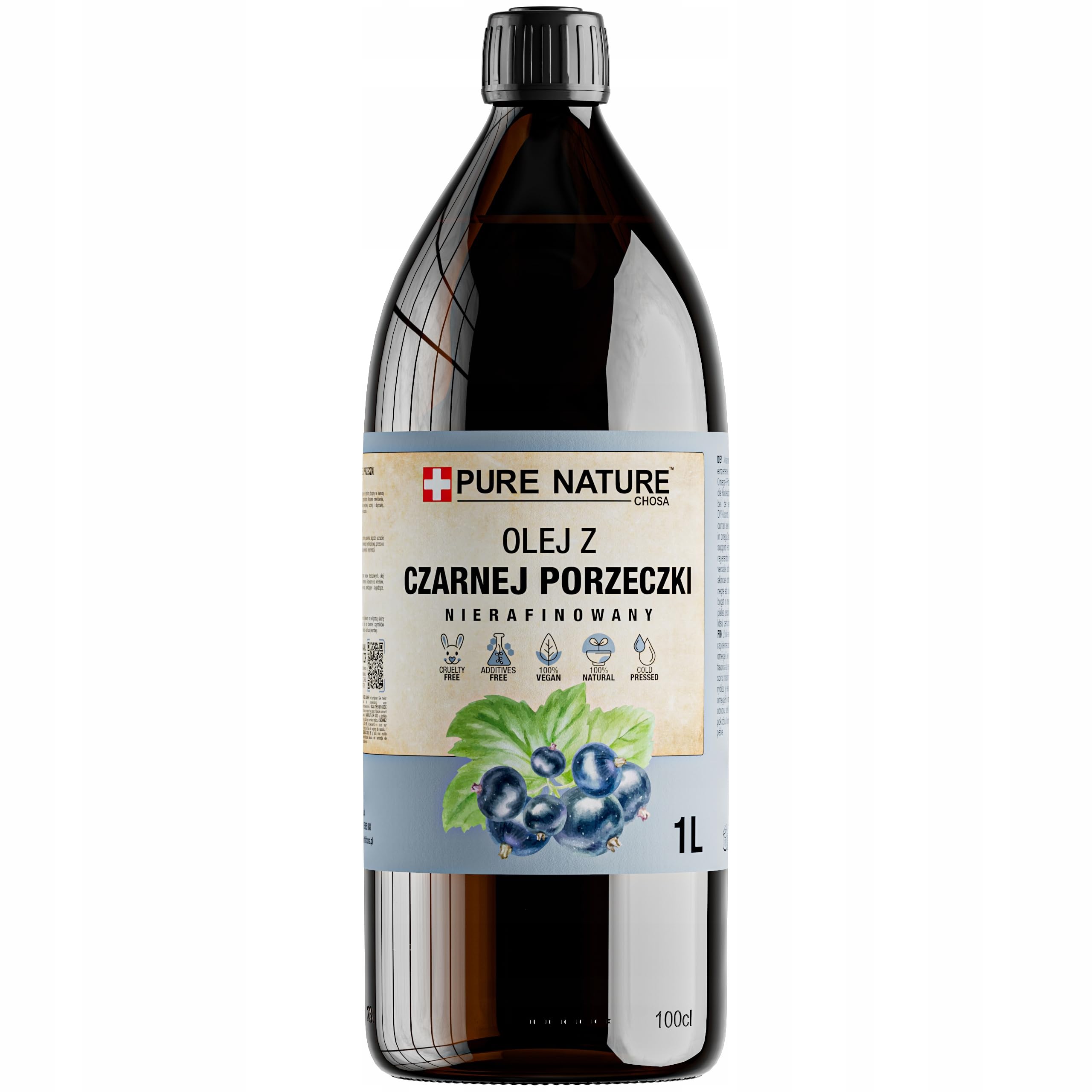 CHOSA Olio di Semi Ribes Nero 1000 ml al 100% Spremuto a Freddo Non Raffinato - Olio per Capelli, Corpo, Viso, Unghie e Massaggio - Cura Della Pelle e Cosmetici Fai Da Te