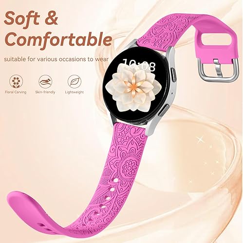 Vista 11 de Odbeai Correa compatible con Galaxy Watch 6, bandas grabadas florales compatibles con Samsung Watch 7, silicona suave, transpirable, impermeable