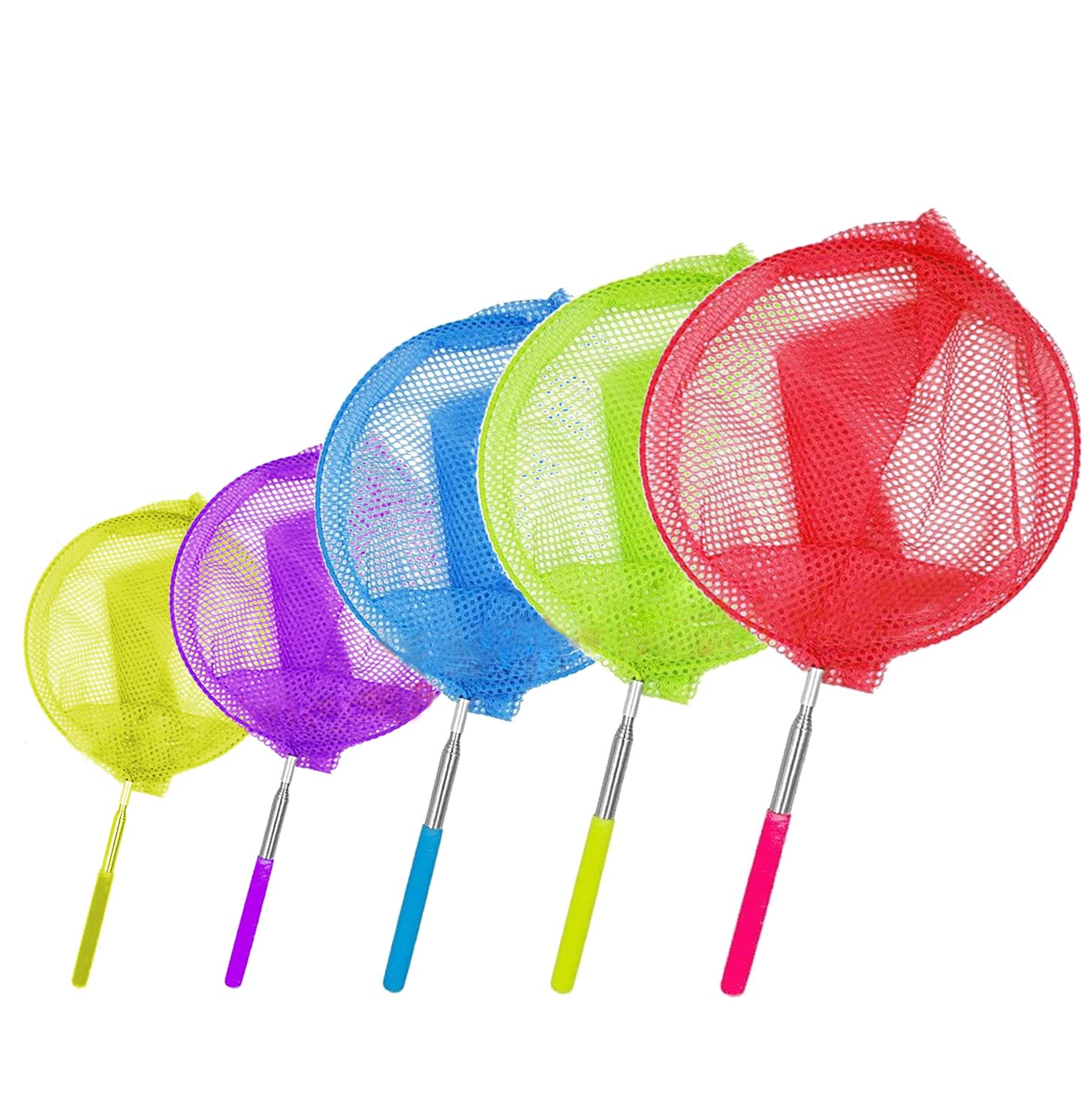 GWAWG 5 PCS Retractable Fishing Butterfly Bug Insect Net, Kids Catching Butterfly Fishing Net, Net Pole Extends 14.5" Extends to 33.8" Retractable for Outdoor Play Kids or Adult Garden