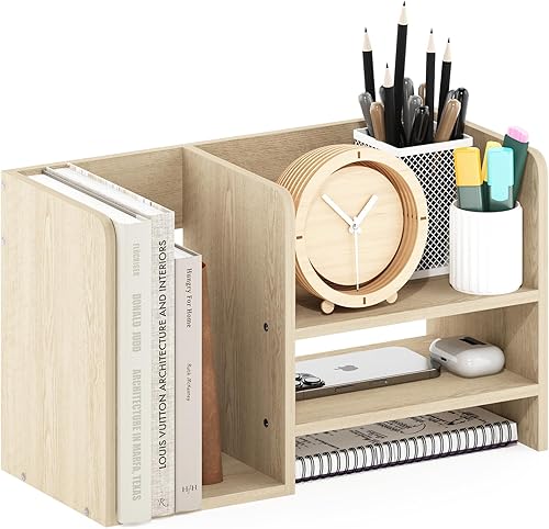 Furinno Hermite Wood - Organizador de almacenamiento para libros de escritorio y oficina en casa, roble Bauhaus