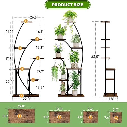 Miniatura 8 de LATIBELL Soporte para plantas de interior con luces de crecimiento, estante de plantas de interior de 63 pulgadas de alto, paquete de 2 soportes de