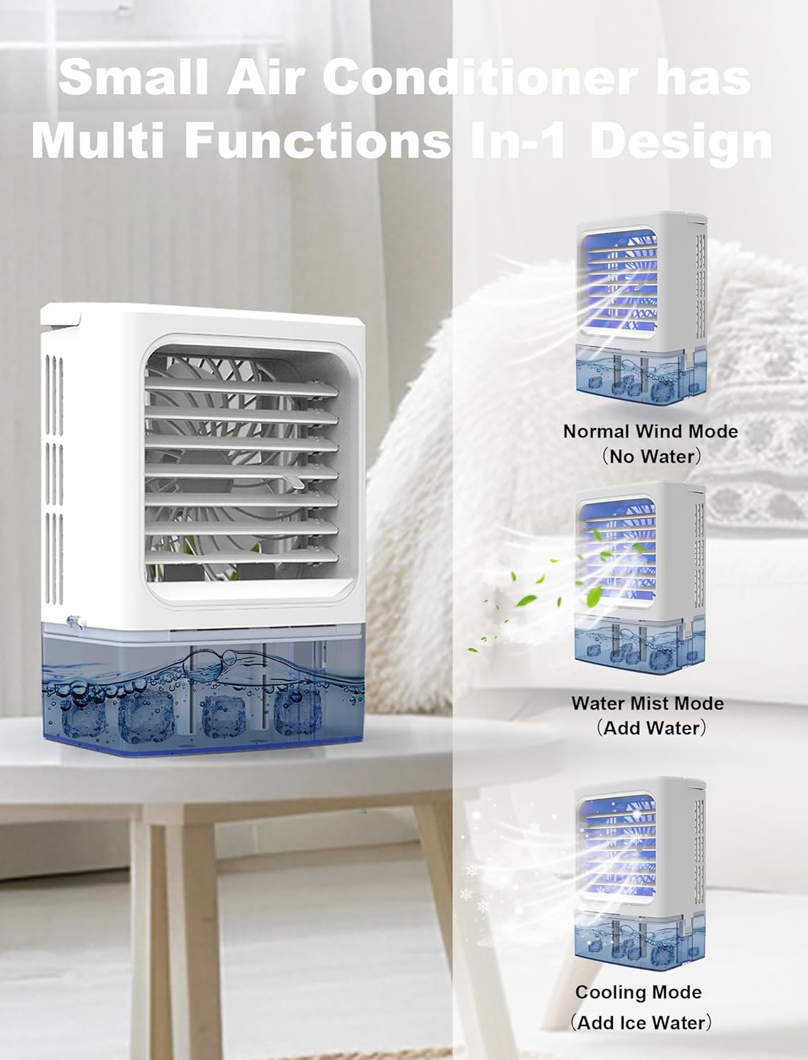 Portable Air Conditioners, 900mL Evaporative Air Cooler with 3 Speeds 7-Color Night Lights & Cool Mists, 2/4H-Timer Small Air Conditioner, Desktop Cooling Fan Portable AC for Bedroom Office