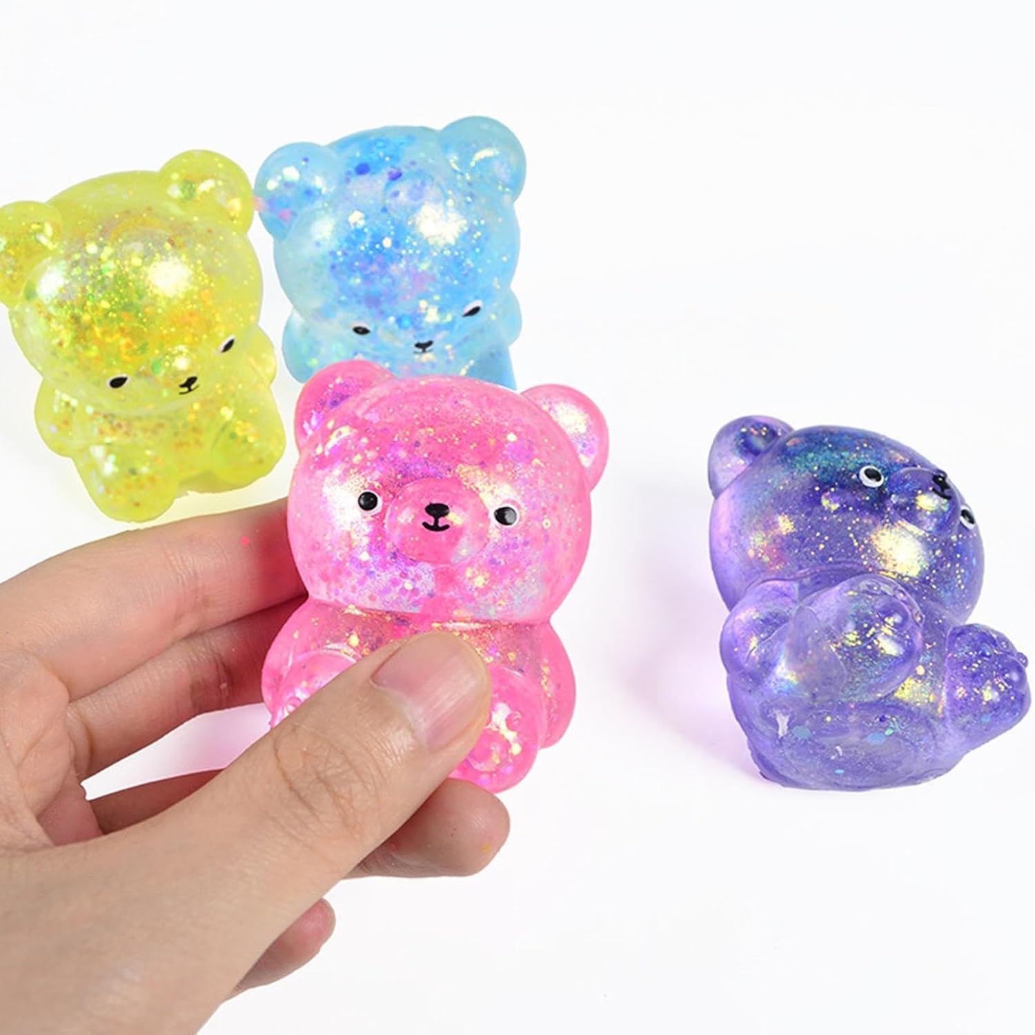 Glitter Bear Stress Ball – Sugar Bear Squishies, Slow Rise Stress Relief Fidget Toys for Adults, Soft Flexible Sensory Tool with Random Colors, 5.5cm (Random 1 Pack)