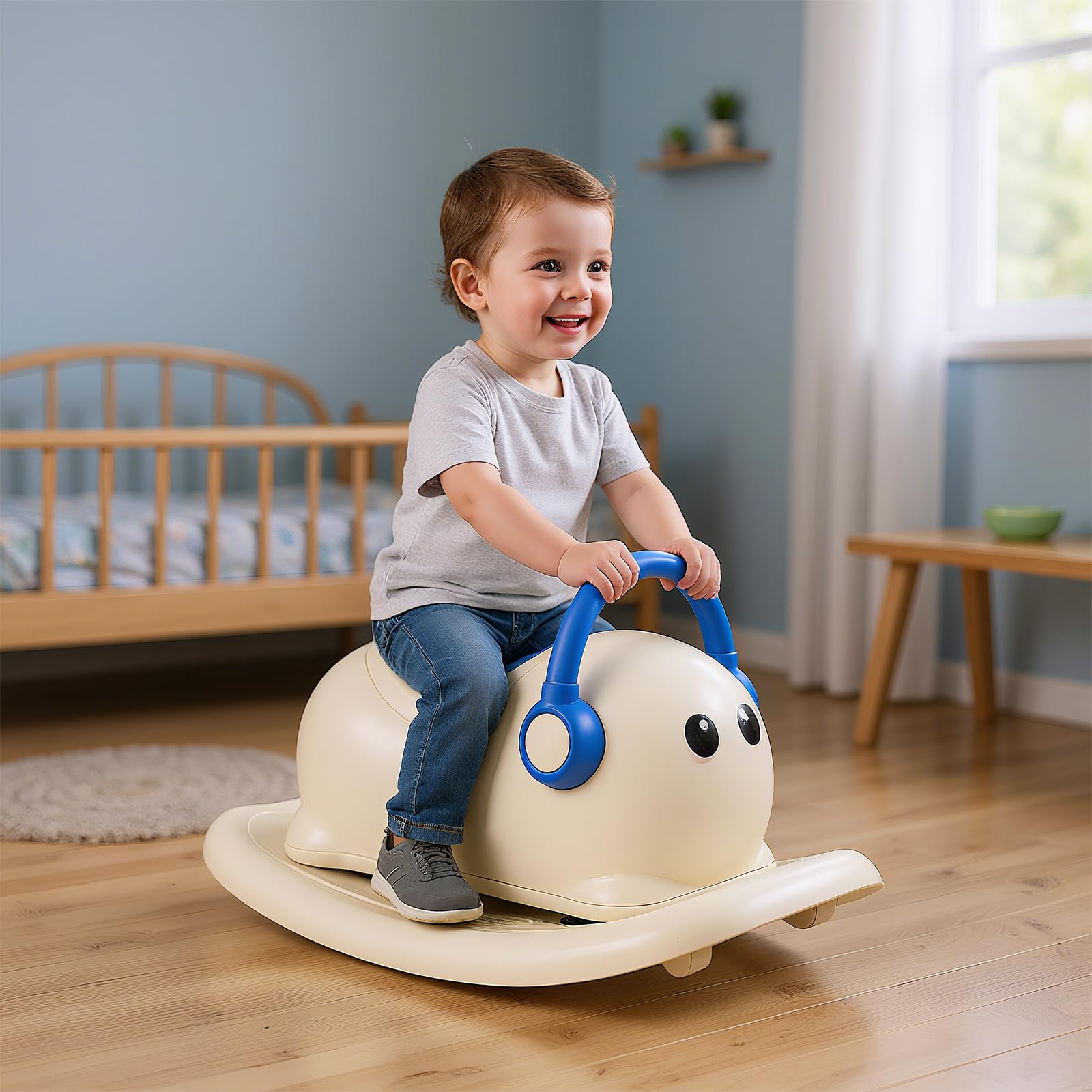 COSTWAY Caballo Balancín para Niños 3 en 1, Coche Cerrepasillo para Bebés con Almacenamiento Oculto, Ruedas Rodantes y Tabla de Equilibrio Desmontable, 64 x 34 x 36 cm