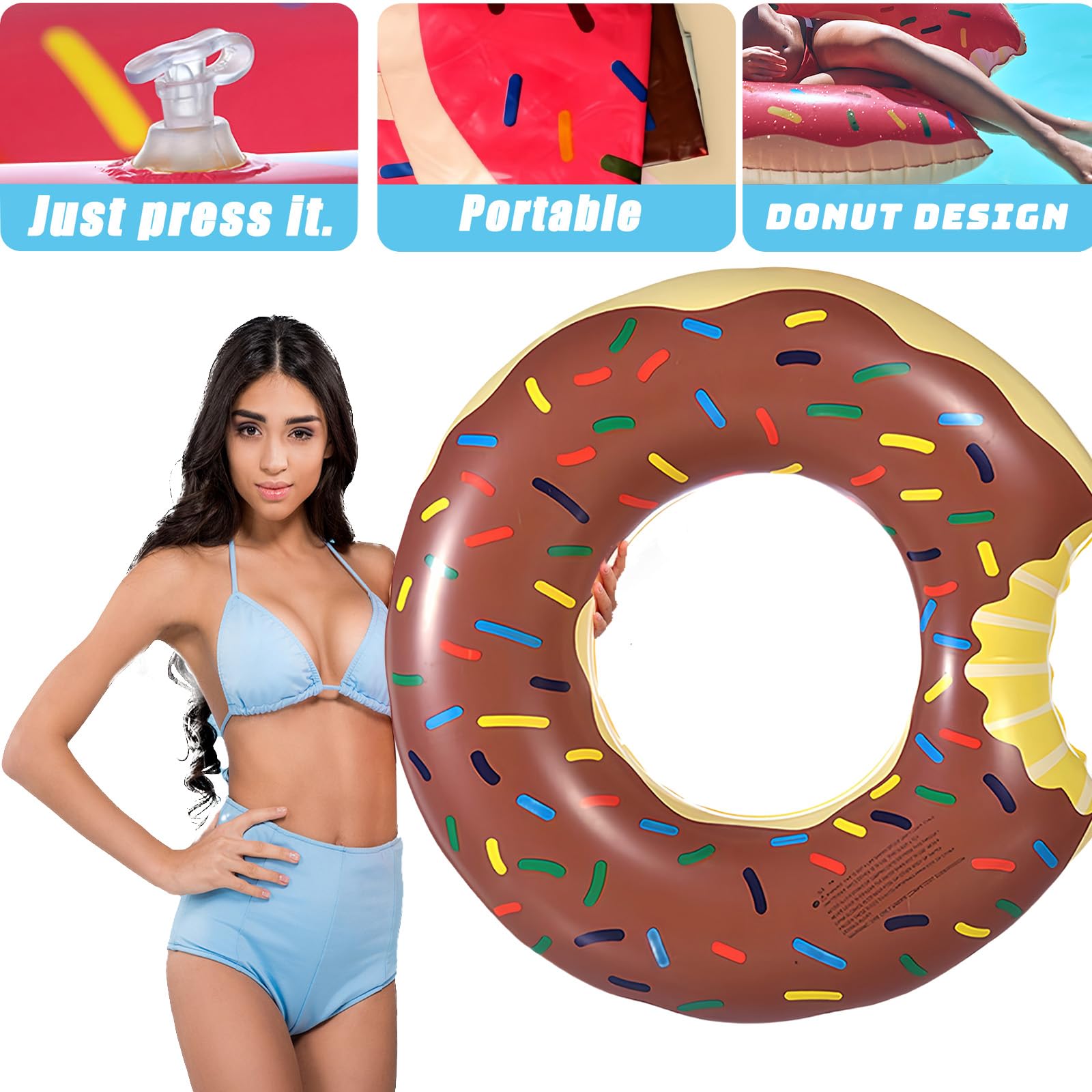 Bouée Donut Géante 120cm - Gonflable PVC Pour Piscine Et Plage - 4