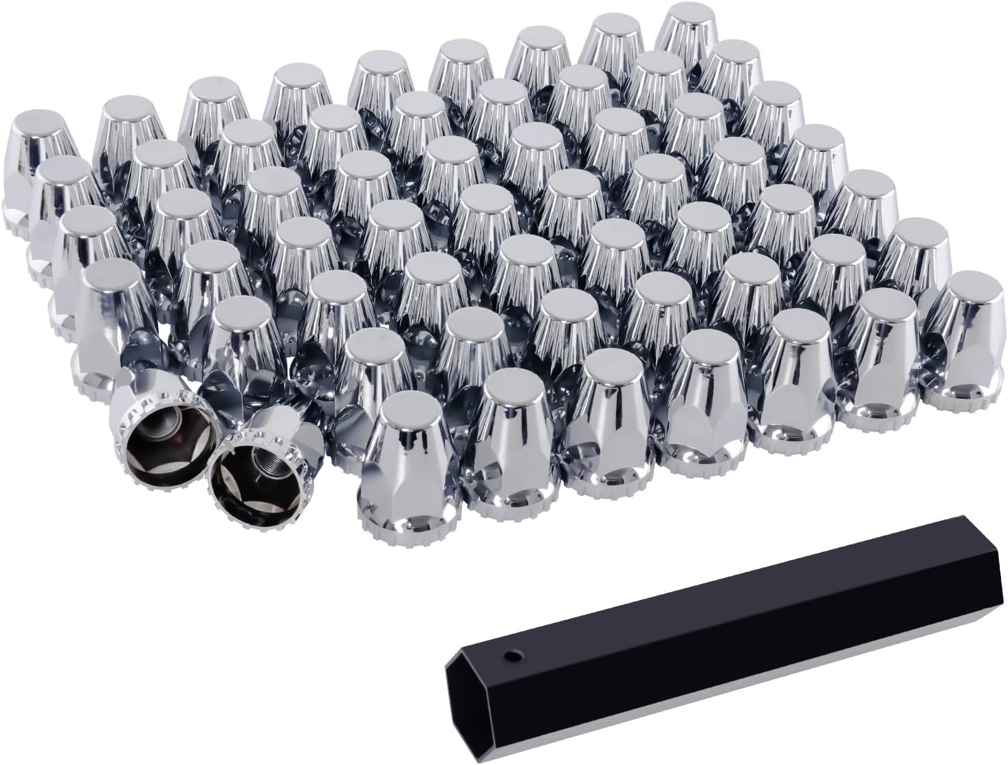 Lug Nut Covers, 33mm Thread On Chrome Screw-on Lug Nut Covers for Vehicle Wheels, Caps ABS Plastic Anti-Rust Flat Top for Semi Trucks, 60Pcs+Socket