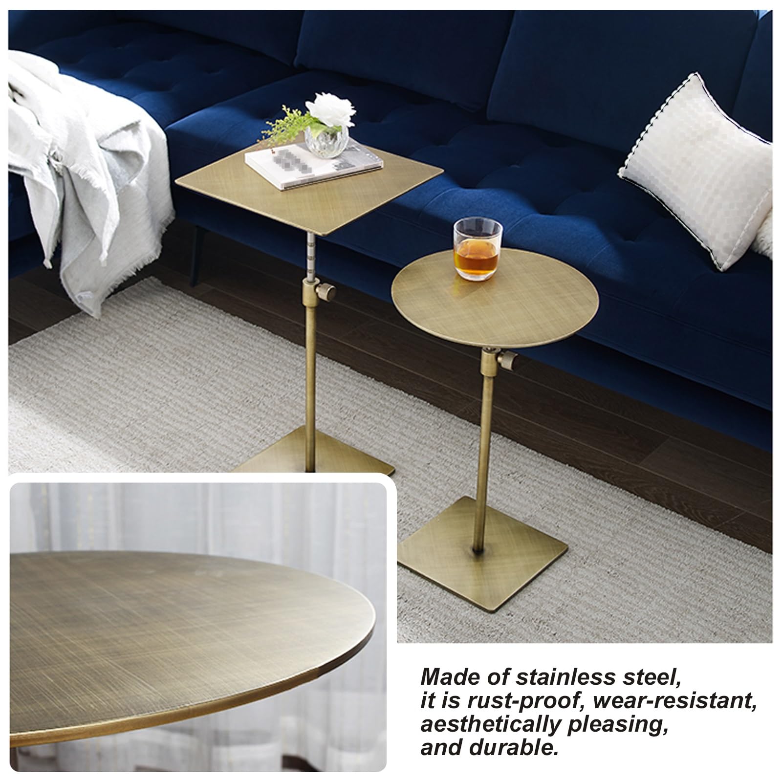 Tavolino Bar, Tavolo Bar Regolabili in Altezza, Materiale in Acciaio Inossidabile, Adatto per Sale da Pranzo, Bistrot, Soggiorni(Gold,50CM/20IN)