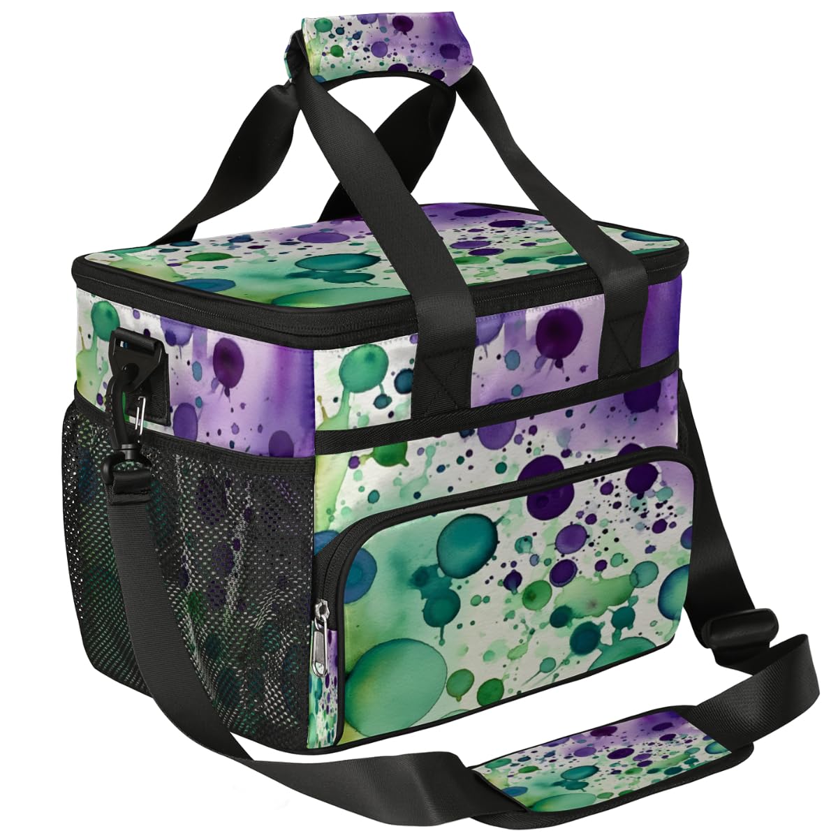 Ink Splashes Insulated Picnic Backpack Lunch Box for Women Men Picnic Basket Tote Lunch Bag Picnic Bag Portable Lunch Bags for Picnic, Beach, Work, Trip,Office, Camp Watercolor Dots