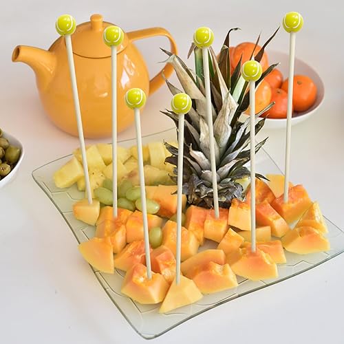 Miniatura 6 de 200 púas de cóctel de tenis, 4.7 pulgadas, decoración de tenis, extremo de pelota deportiva, brochetas de cóctel, palillos de dientes de frutas,