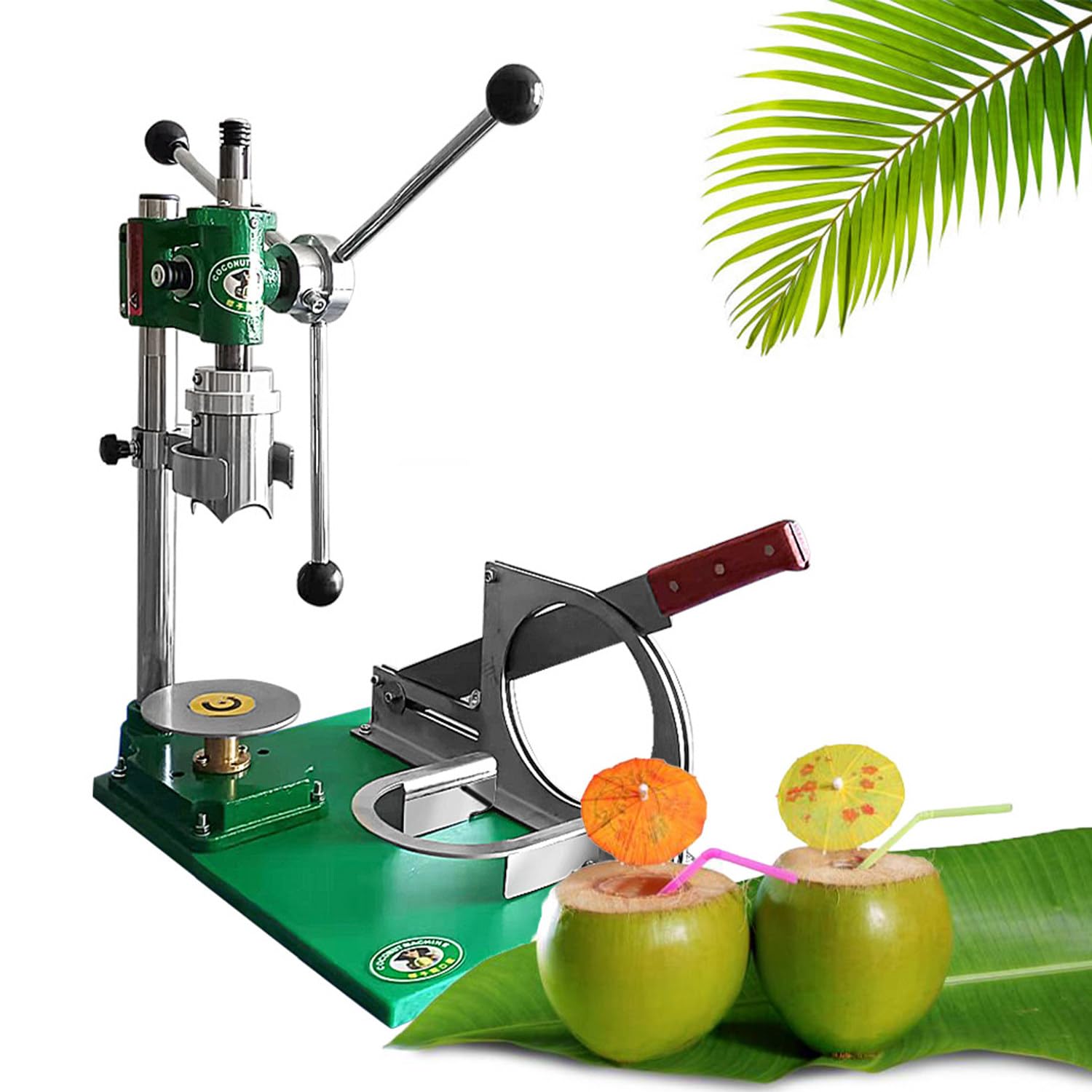 CelyToe 2-in-1 Coconut Opener, Stainless Steel Coconut Cutter with Adjustable Support Bracket, Labor Saving Ergonomic Handle, Manual Coconut Peeler for Fresh Young Coconut Home Cafe Use IT-MCP3