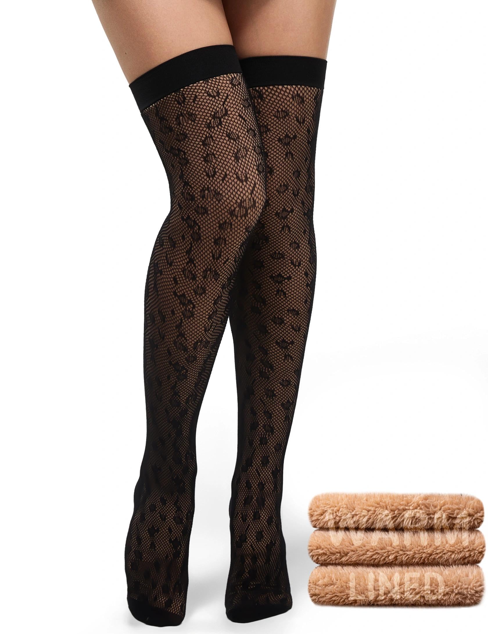 Thigh High Socks Women Over Knee Boot Stockings Fleece Lined Sheer Thick Thermal Fake Translucent Long Leg Warmers
