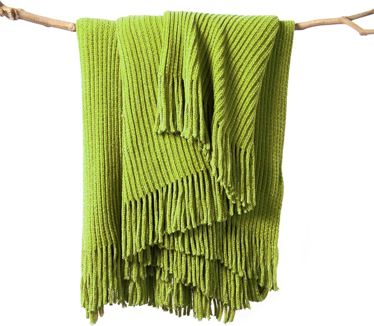 lifein Throw Blanket for Couch-Soft Green Boho Bed Throw Blankets,Cozy Knitted Chenille Throw,Small Knit Farmhouse Lightweight Blanket&Throw for Summer,Woman,Bed,Chair,Sofa,Home Decor(Green,50 * 60")