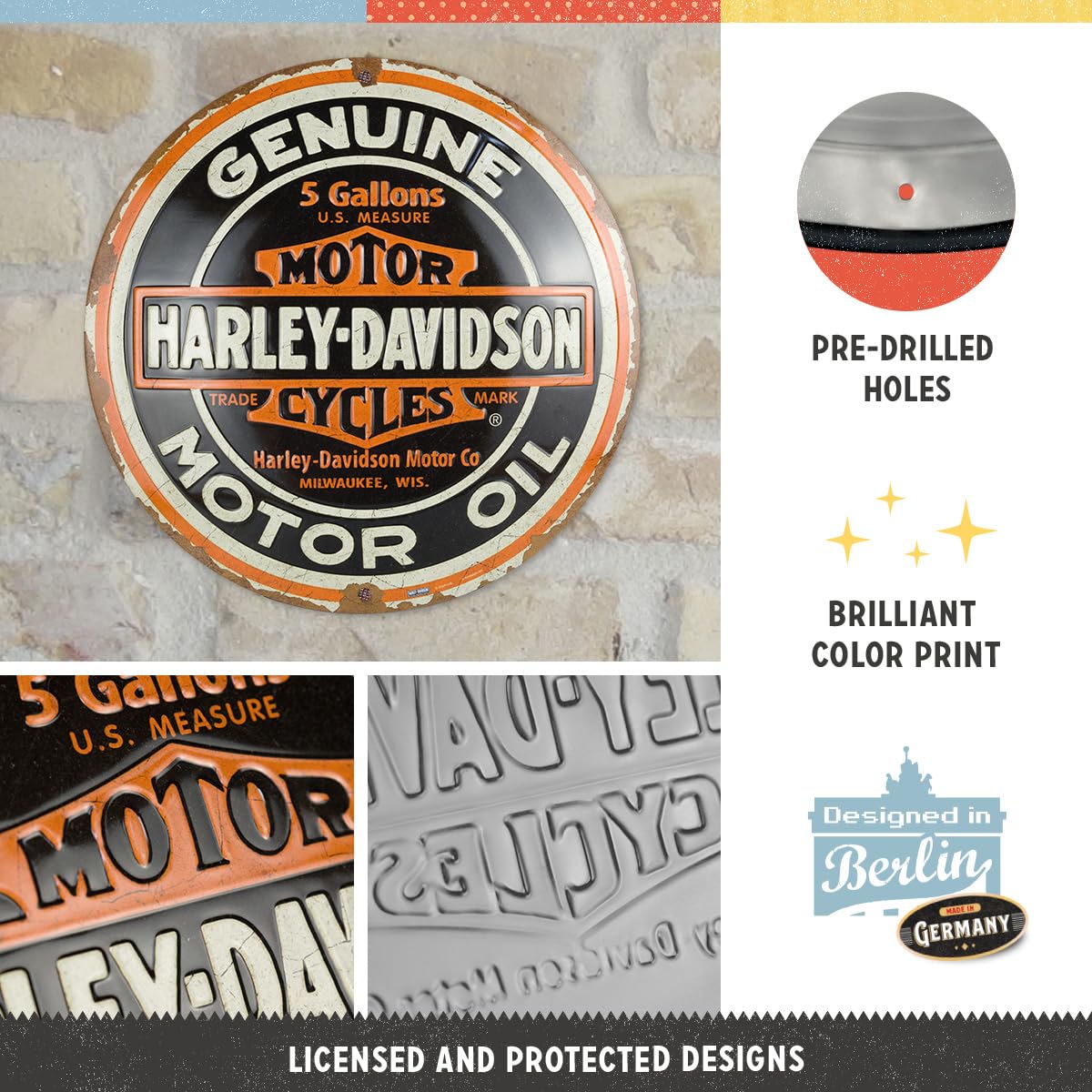 Targa Retrò Harley-Davidson - Ø35cm, Metallo, Design Vintage, Official License Product, Per Decorazione - Foto 10