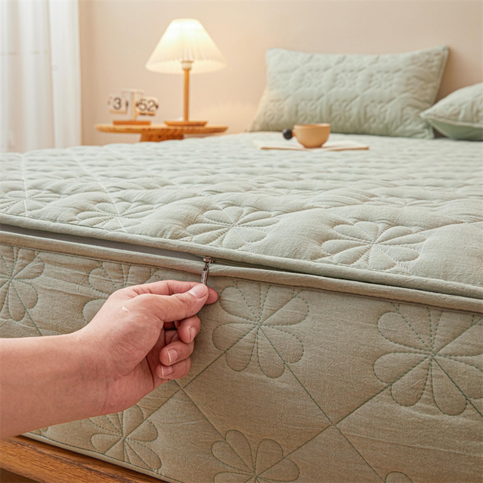 Housse de Matelas Intégrale Respirante 90x190/200,140x190/200,160x190/200 Surmatelas Housse de Matelas de Protection avec Fermeture éclair Amovible Lavable Protege Matelas Matelassé (140X190+27cm,C)