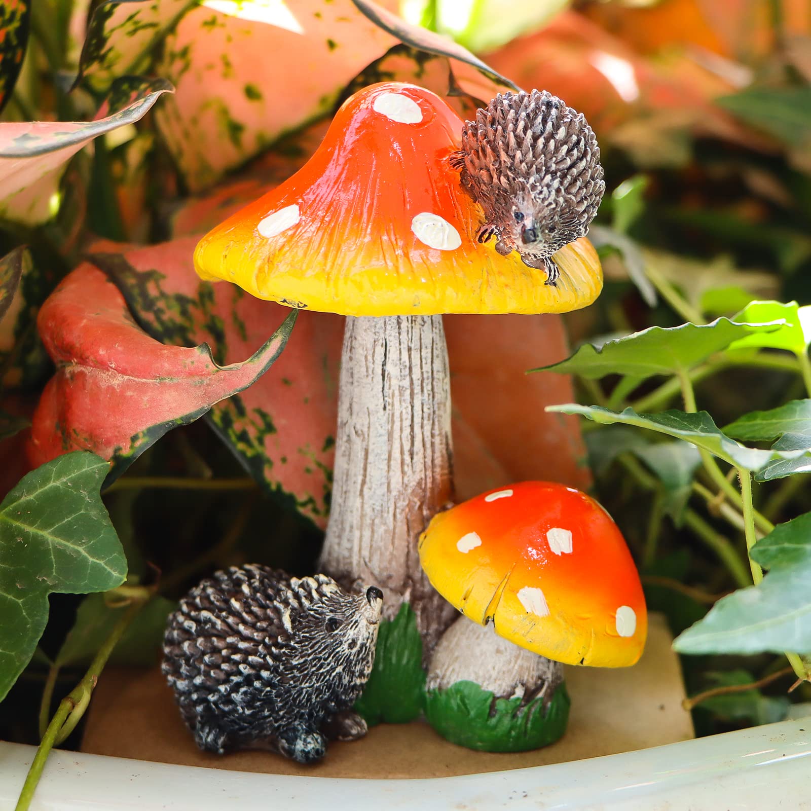 Purple Star Confezione da 6 funghi in ceramica per decorazione da giardino a funghi in miniatura, ornamento da giardino per esterni, decorazioni per