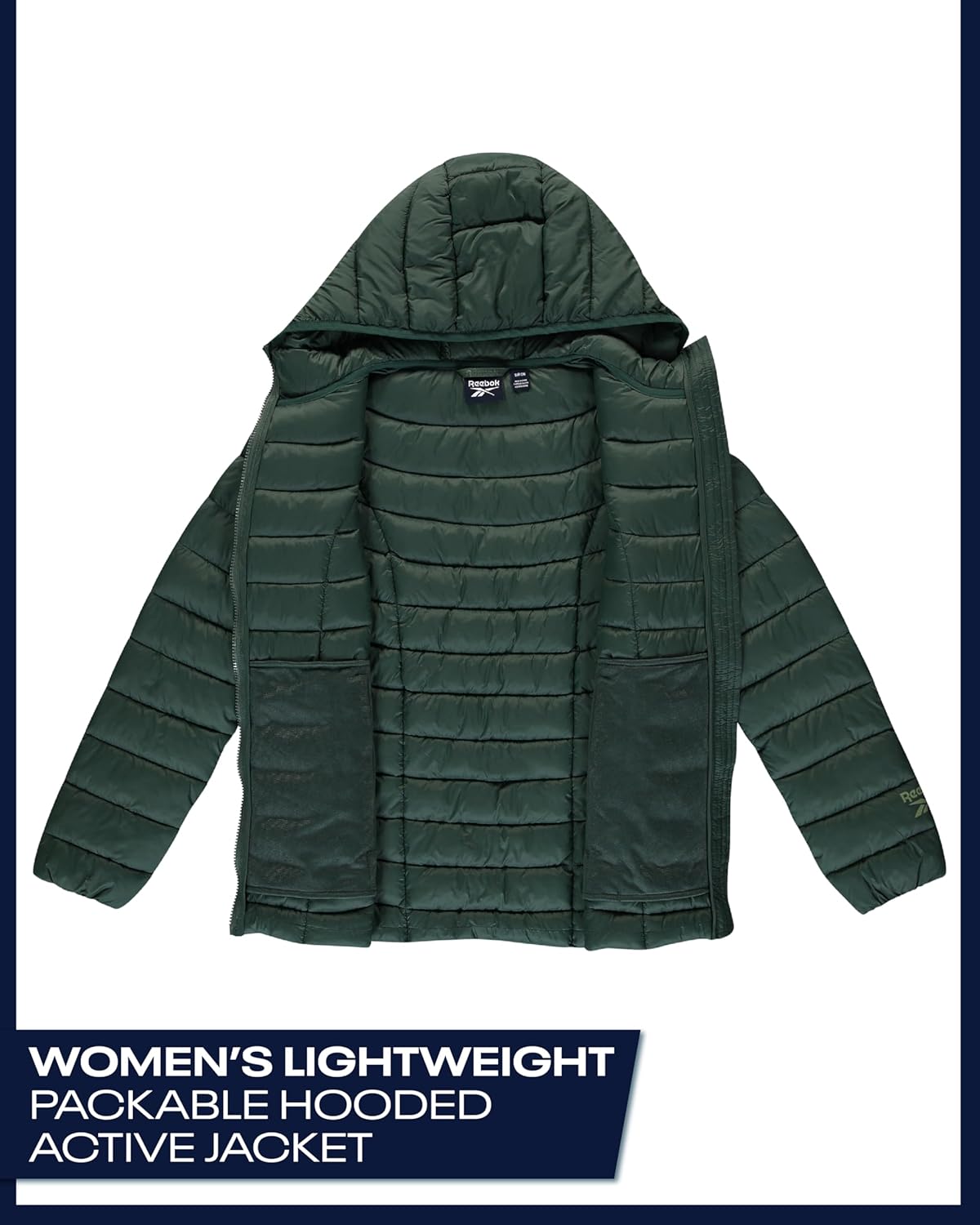 Reebok Womens Puffer Jacket - Lightweight Quilted Snow Glacier Shield Zip Up Bubble Winter Coat for Women with Hood & Pockets - Image 4