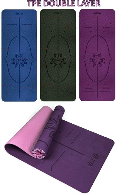 EVO Fitness Yoga Mat Multi/Double Layer Digital Printed Alignment Guide Lines TPE 6mm Eco Friendly Skin Safe Anti Non slip Gym Workout Exercise Pilates Mat Men Women Home Fitness