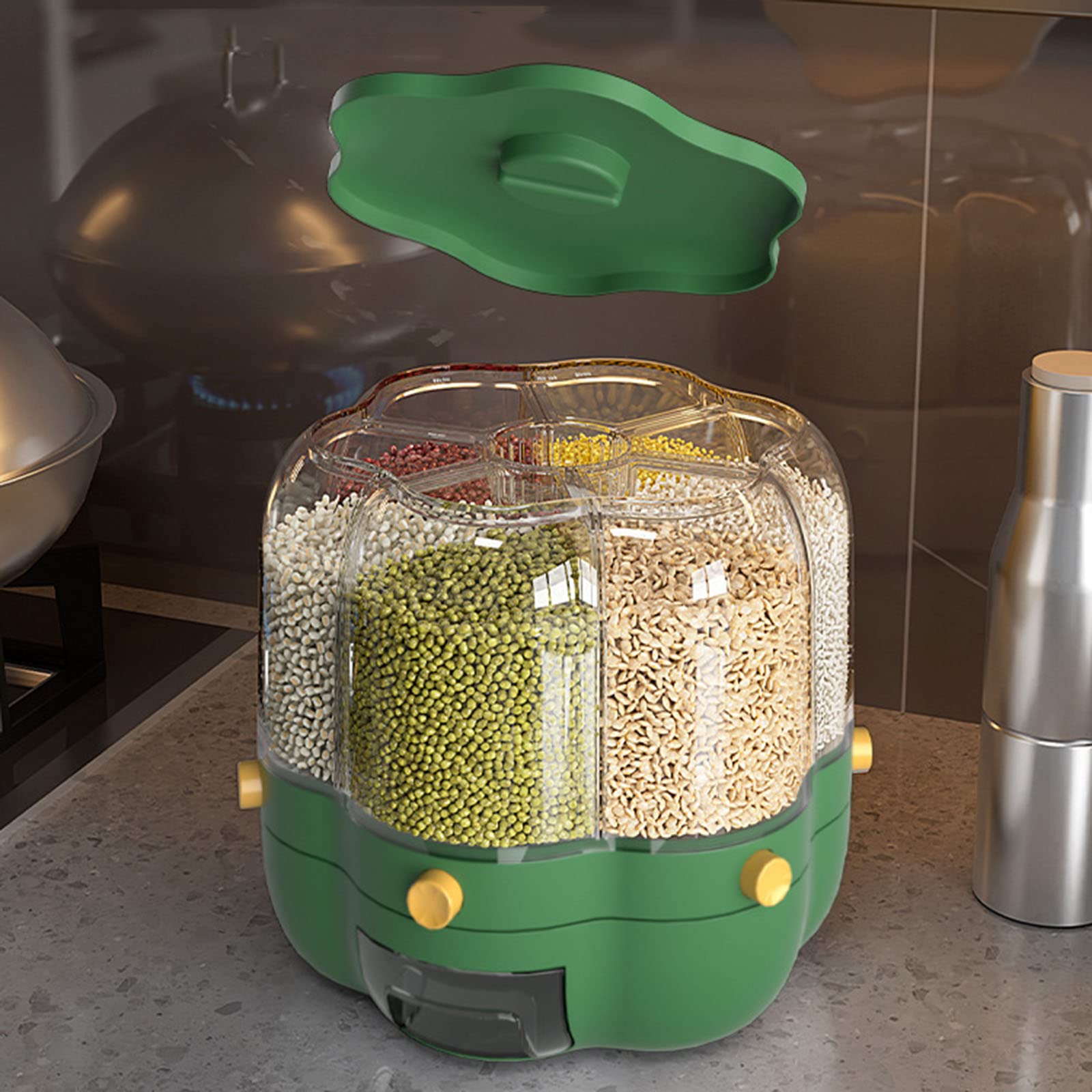 Dispenser Per Cereali, Scatola Per Cereali Con Rotazione A 360 Dispenser Per Riso Da 132 Libbre Contenitore Per Cereali A 6 Scomparti Dispenser Per Riso Da Cucina 85340260 - 2