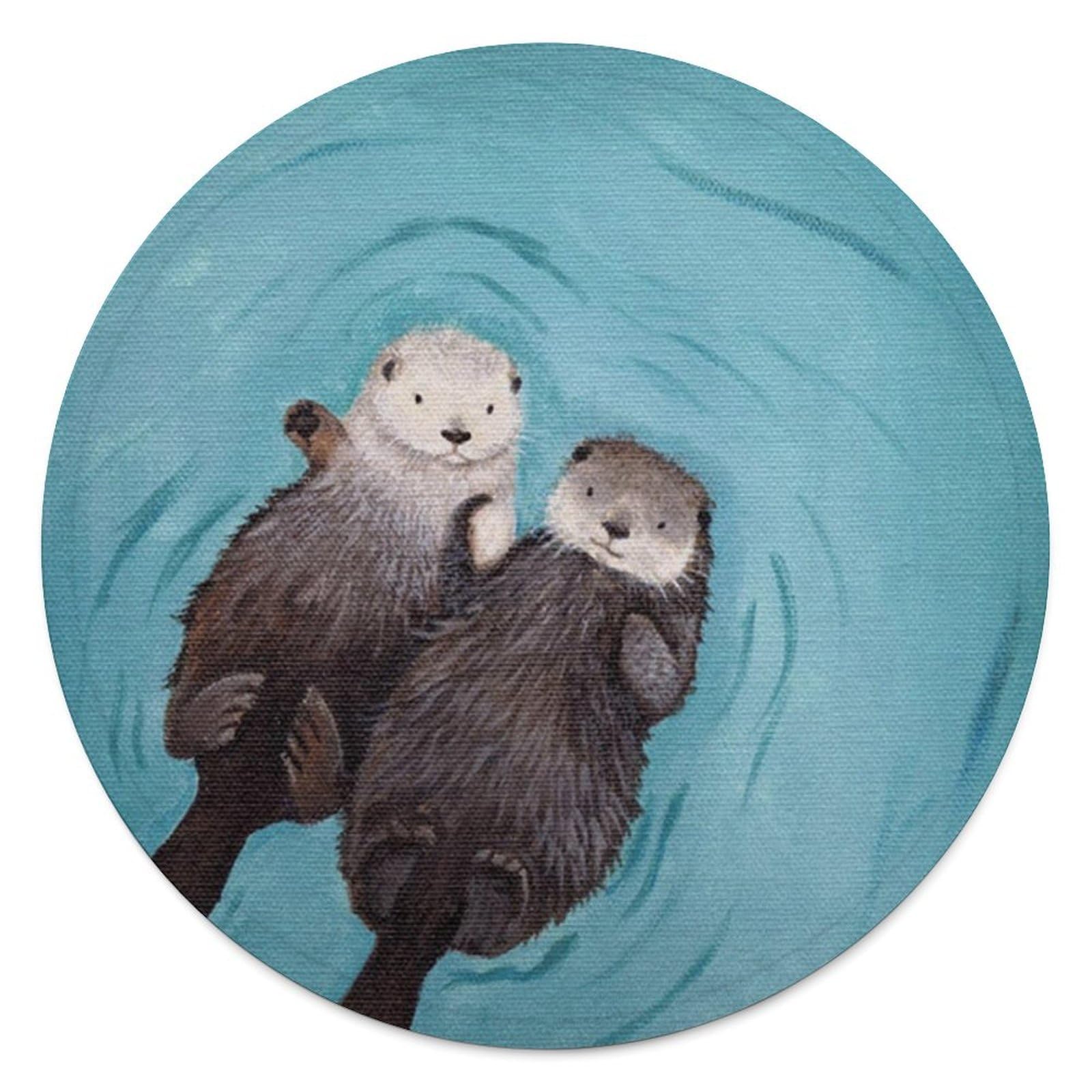 FekiLoot Otters Holding Hands Round Flannel Throw Blanket, 59.1 Inch Diameter Single Sided Printed Fleece Blanket, Multipurpose Foldable Decor Cover for Couch Office Camping Home Furnishing