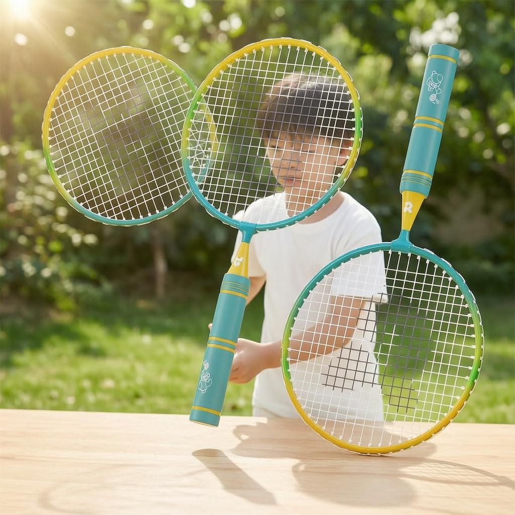 Badminton Schläger Set für 3-12 Jahre – 2 Federballschläger aus Metall für Anfänger