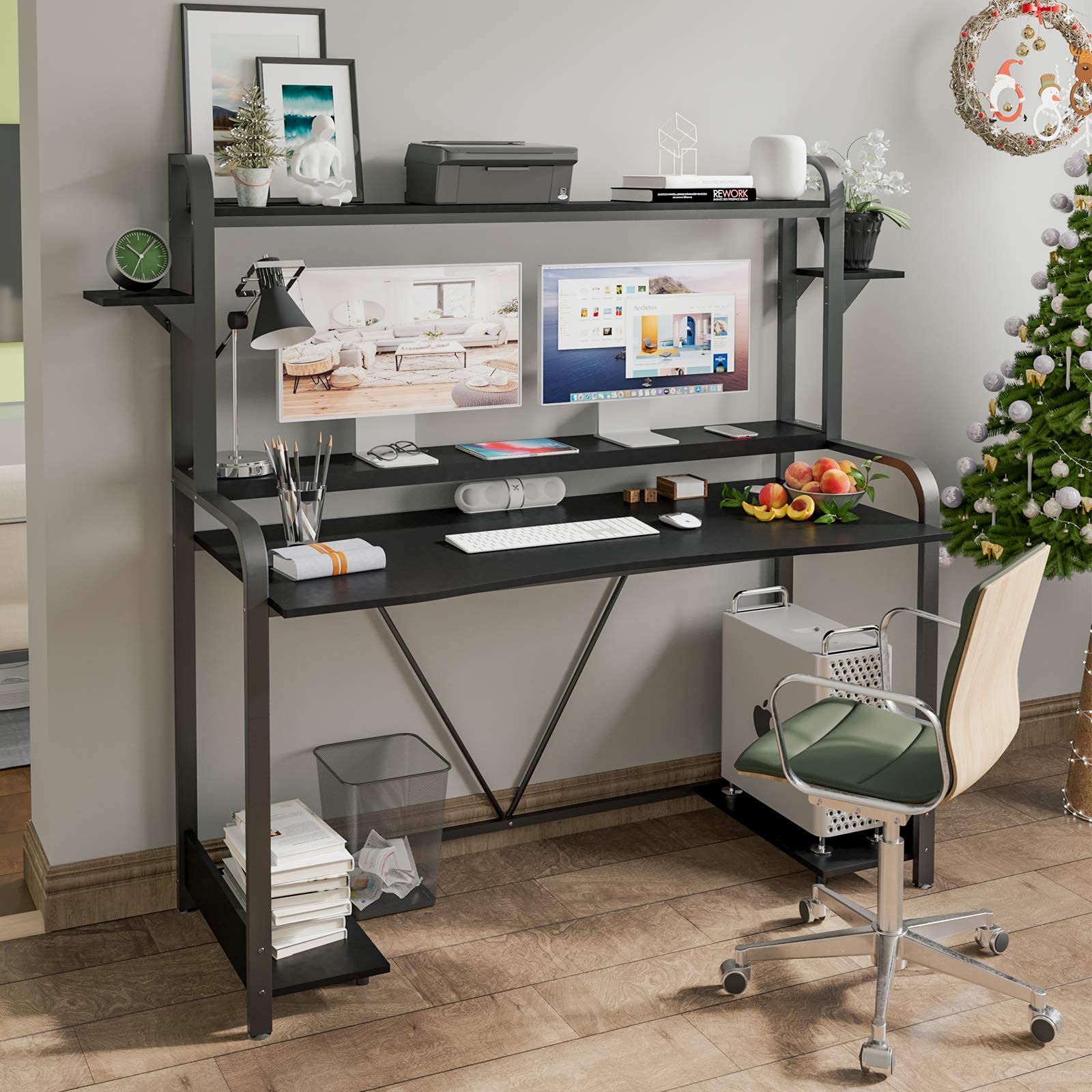 Sedeta Gaming Desk with Shelves and Hutch, 55'' Computer Desk with