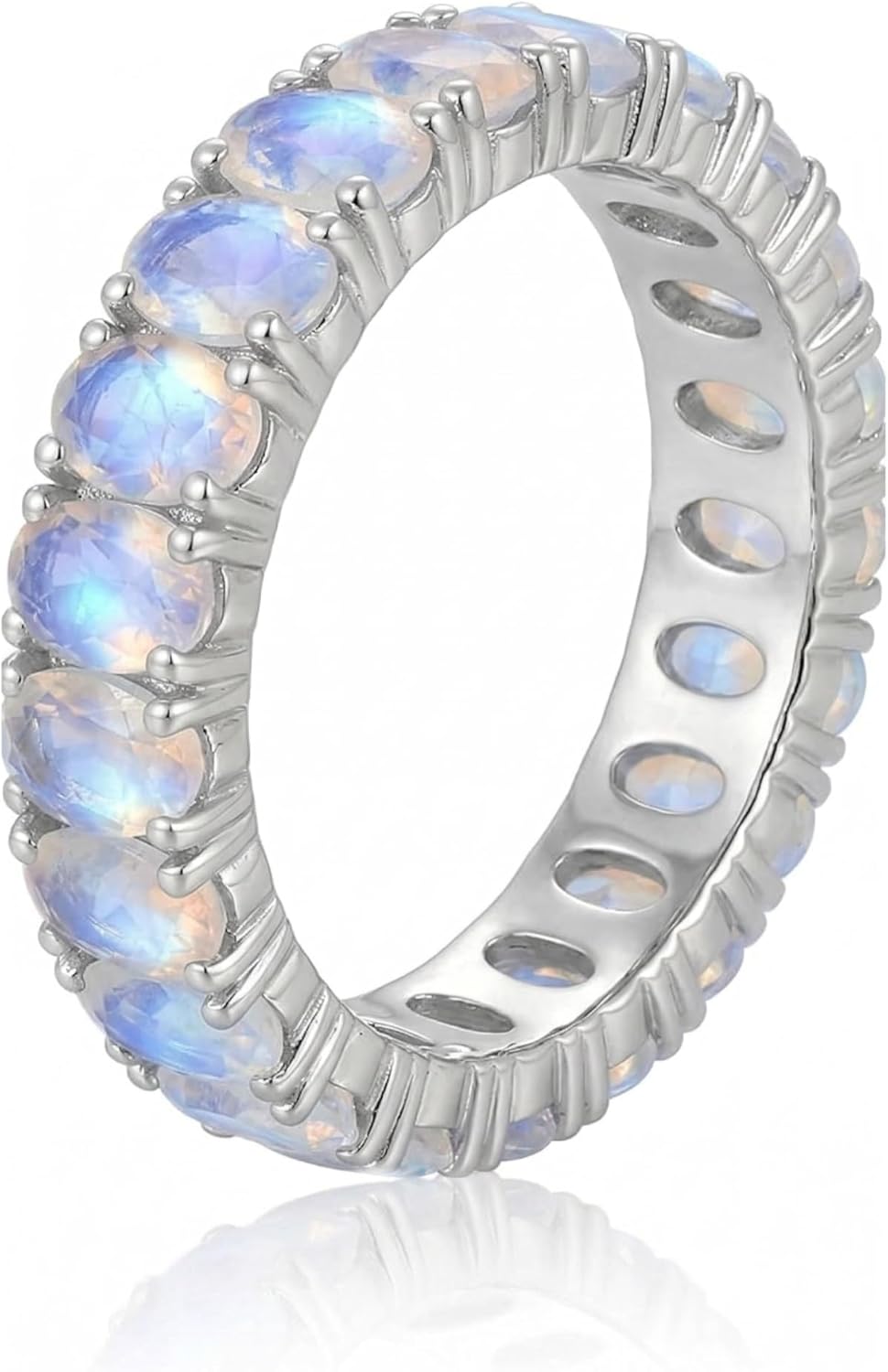 Natural Rainbow Moonstone Ring 925 Sterling Silver Women's Moonstone Ring Handmade Gemstone Jewelry Gift for Her Natural Eternity Band Statement Ring