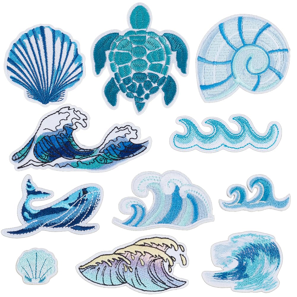 Écussons brodés sur le thème de l'océan, patch baleine et tortue à coudre sur robe et veste