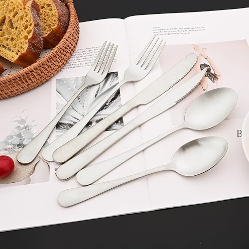 Miniatura 5 de JASHII Fancy Satin Finish - Juego de cubiertos de acero inoxidable con acabado satinado, juego de cubiertos de acero inoxidable con cuchillo para