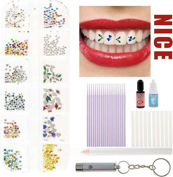 Tooth Gem Kit, 580 Tooth Gems DIY Crystals Jewelry Kit Teeth Gems Kit w Glue and Light Professional Tooth Gems Kit for Teeth, Teeth Jewelry Starter kit Girl's Gift Fashion Crystal Teeth Gems